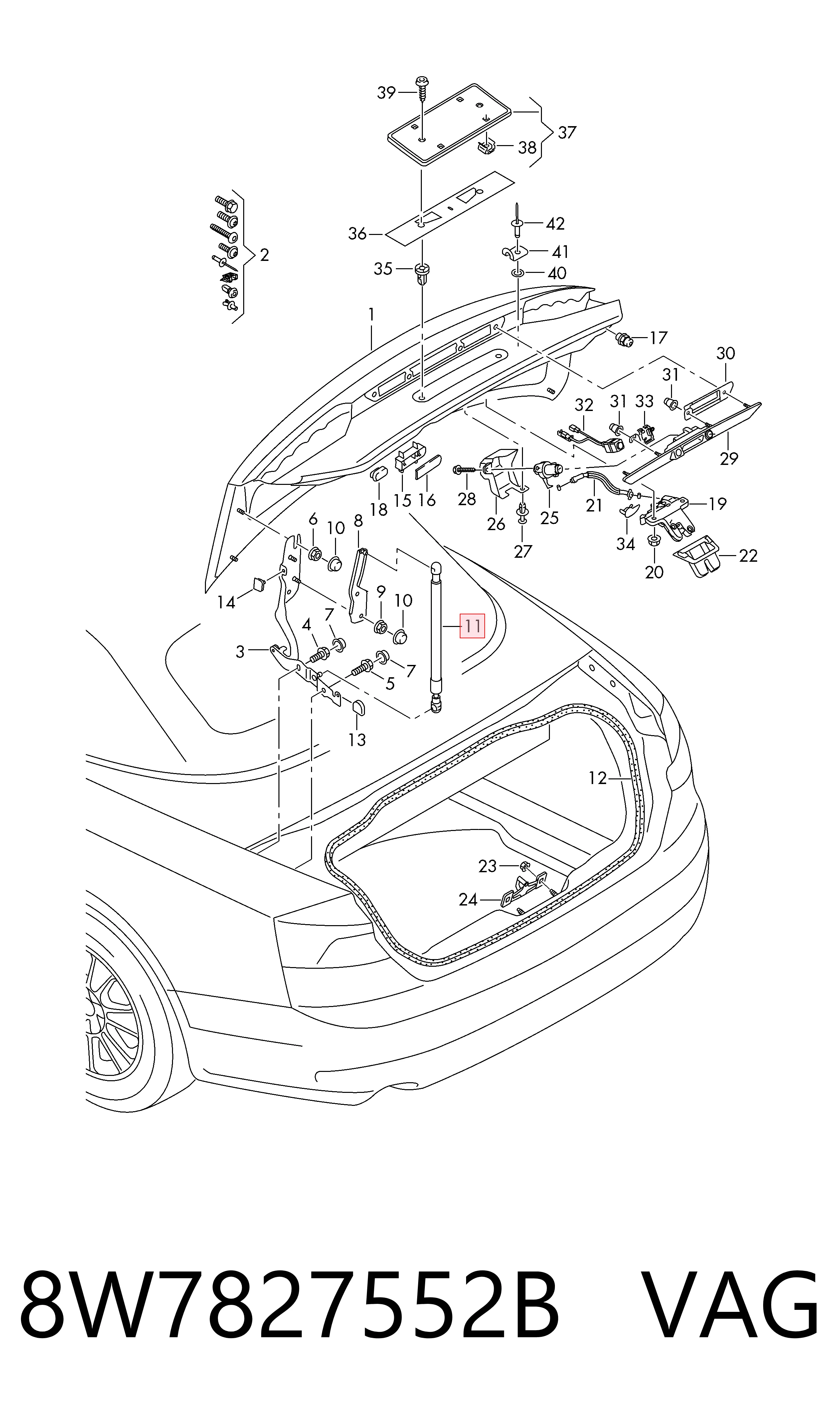  Amortecedor de tampa de porta-malas (de 3ª/5ª porta traseira) Audi A5 conversível (F57, F5E) (2016 - 2026) 