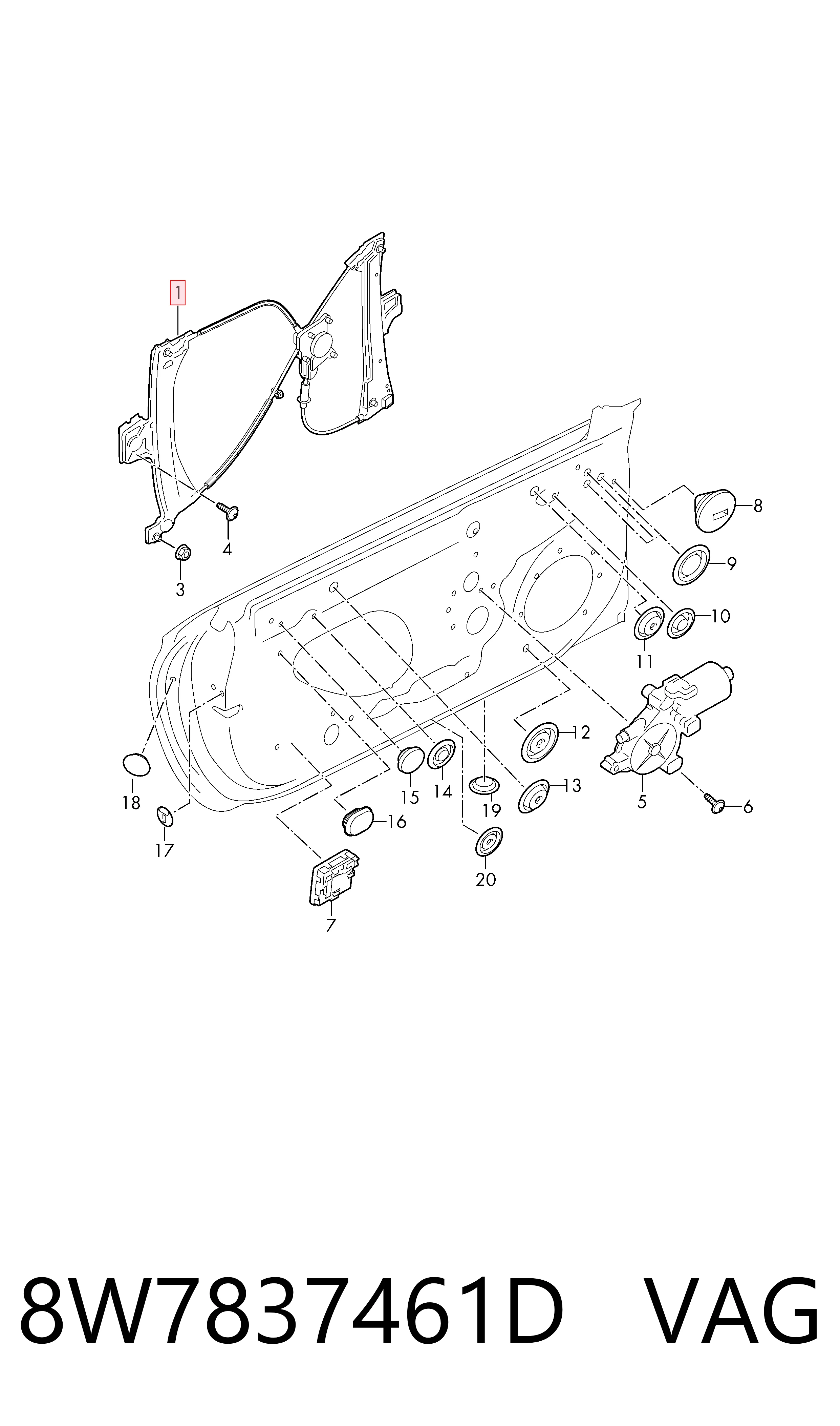 Mecanismo de acionamento de vidro da porta dianteira esquerda para Audi A5 F57, F5E