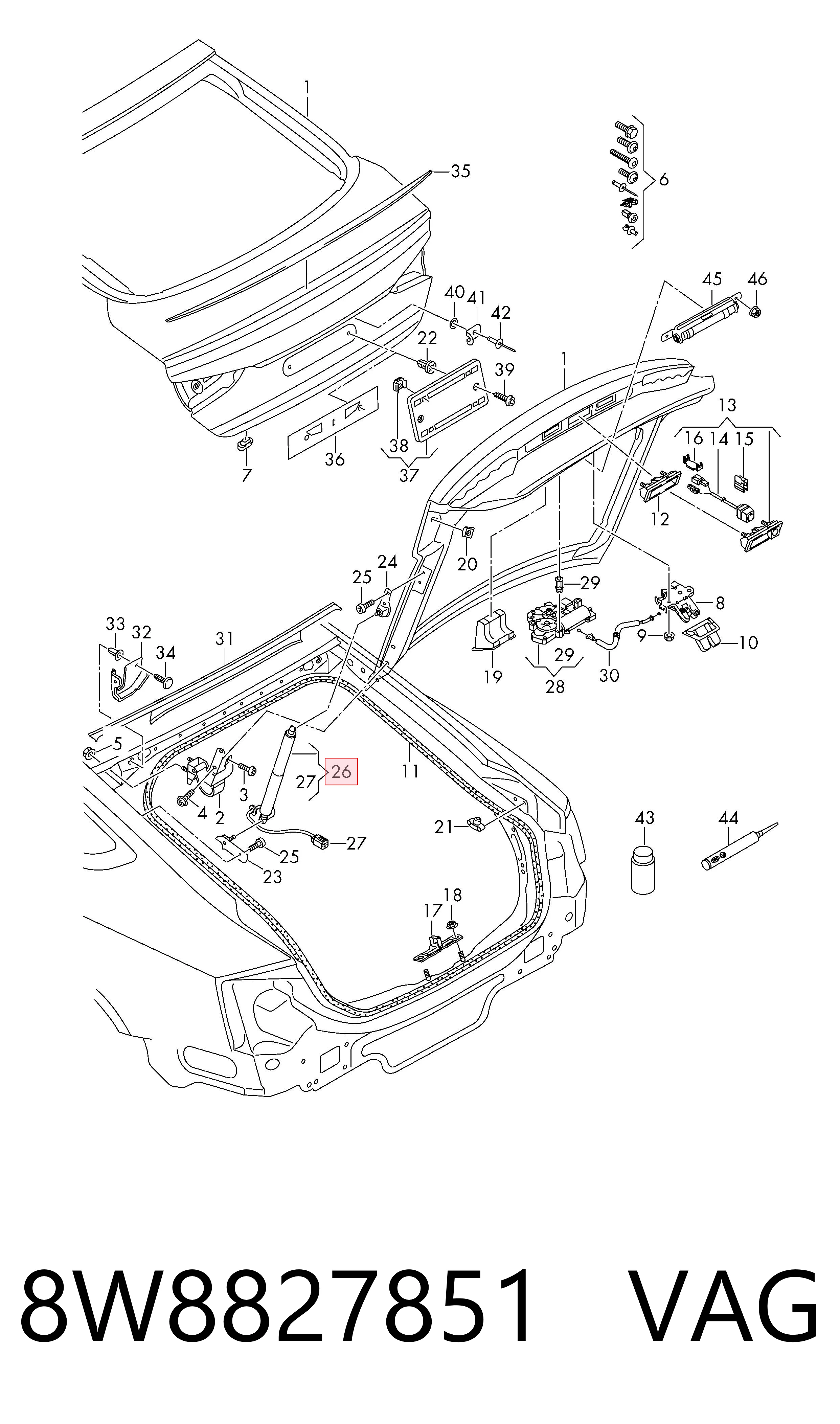  Amortecedor de tampa de porta-malas (de 3ª/5ª porta traseira) Audi A5 Sportback hatchback (F5A, F5F) (2016 - 2026) Sportback