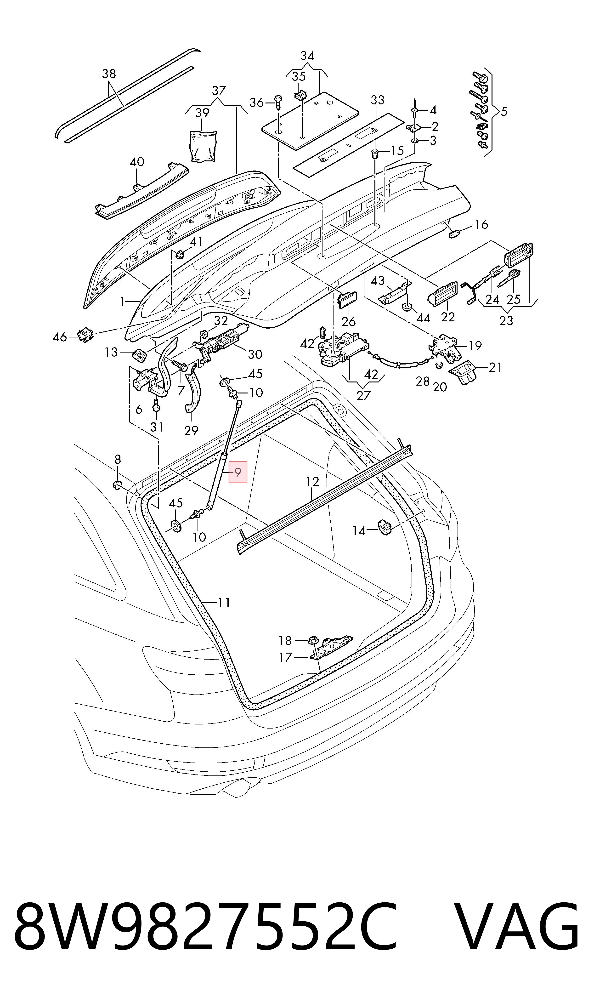  Amortecedor de tampa de porta-malas (de 3ª/5ª porta traseira) Audi A4 Allroad B9 carrinha (8WH, 8WJ) (2016 - 2026) Allroad B9