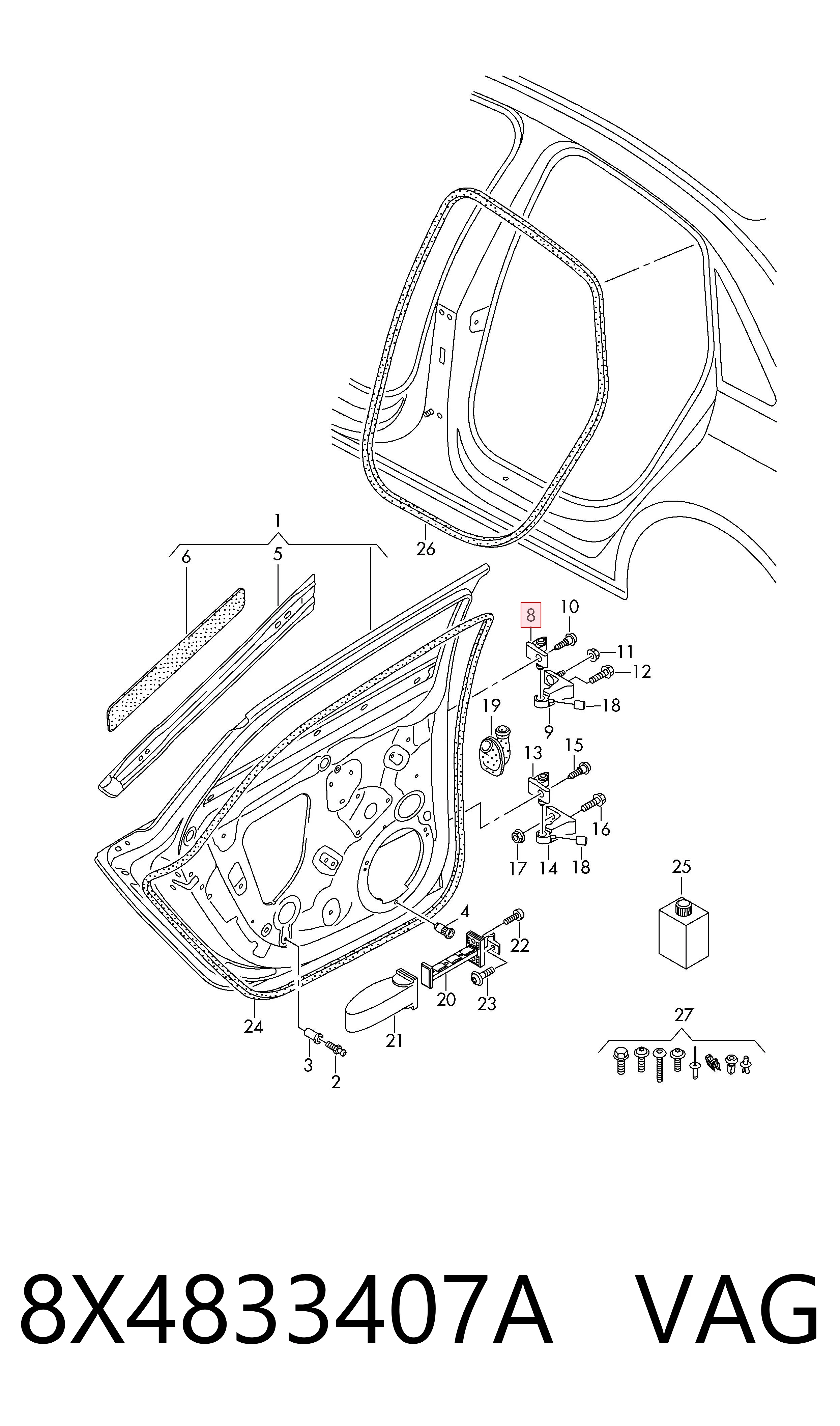 8X4833407A VAG Gozno da porta dianteira esquerda