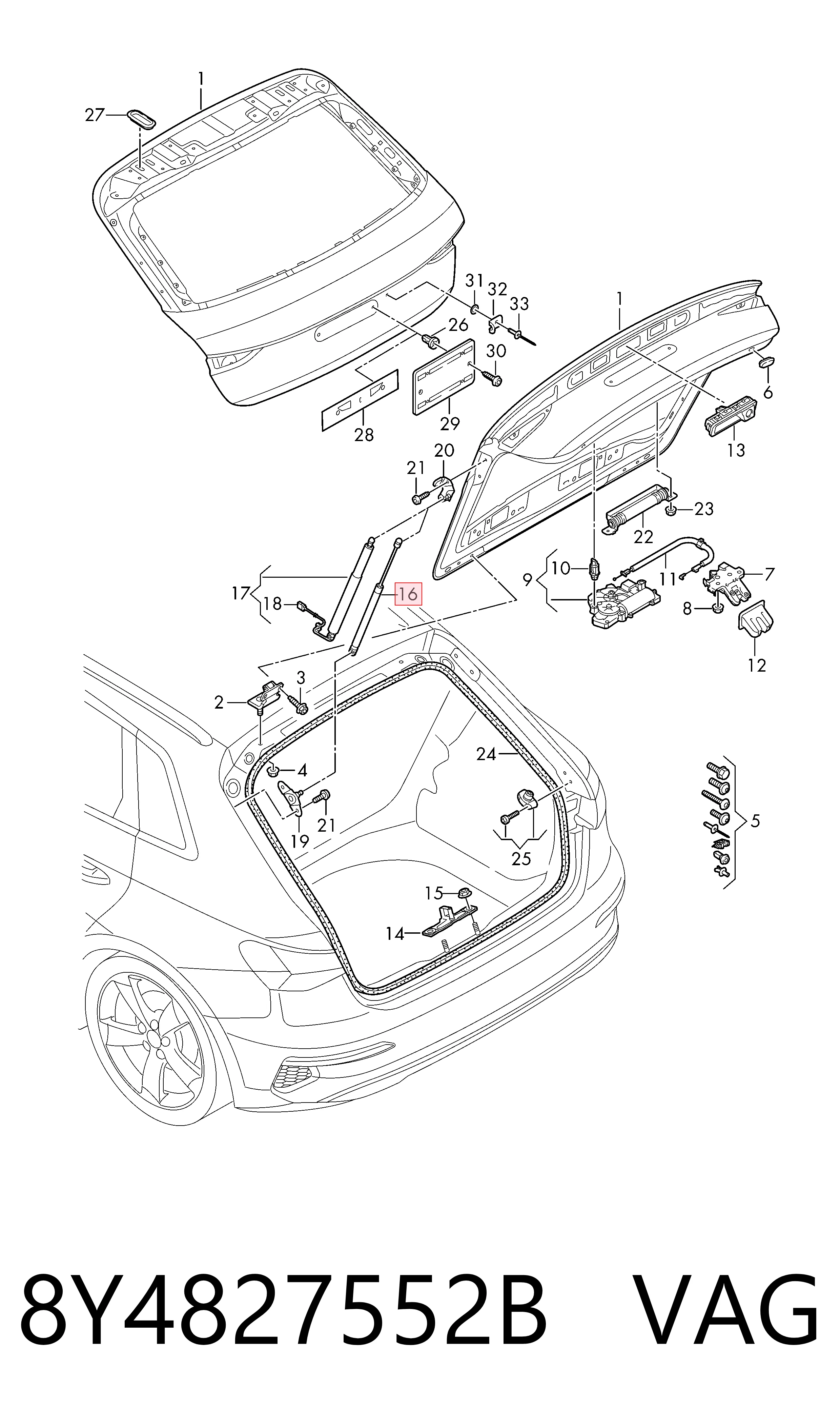 Amortecedor de tampa de porta-malas (de 3ª/5ª porta traseira) Audi A3 Sportback 8YA, 8YF