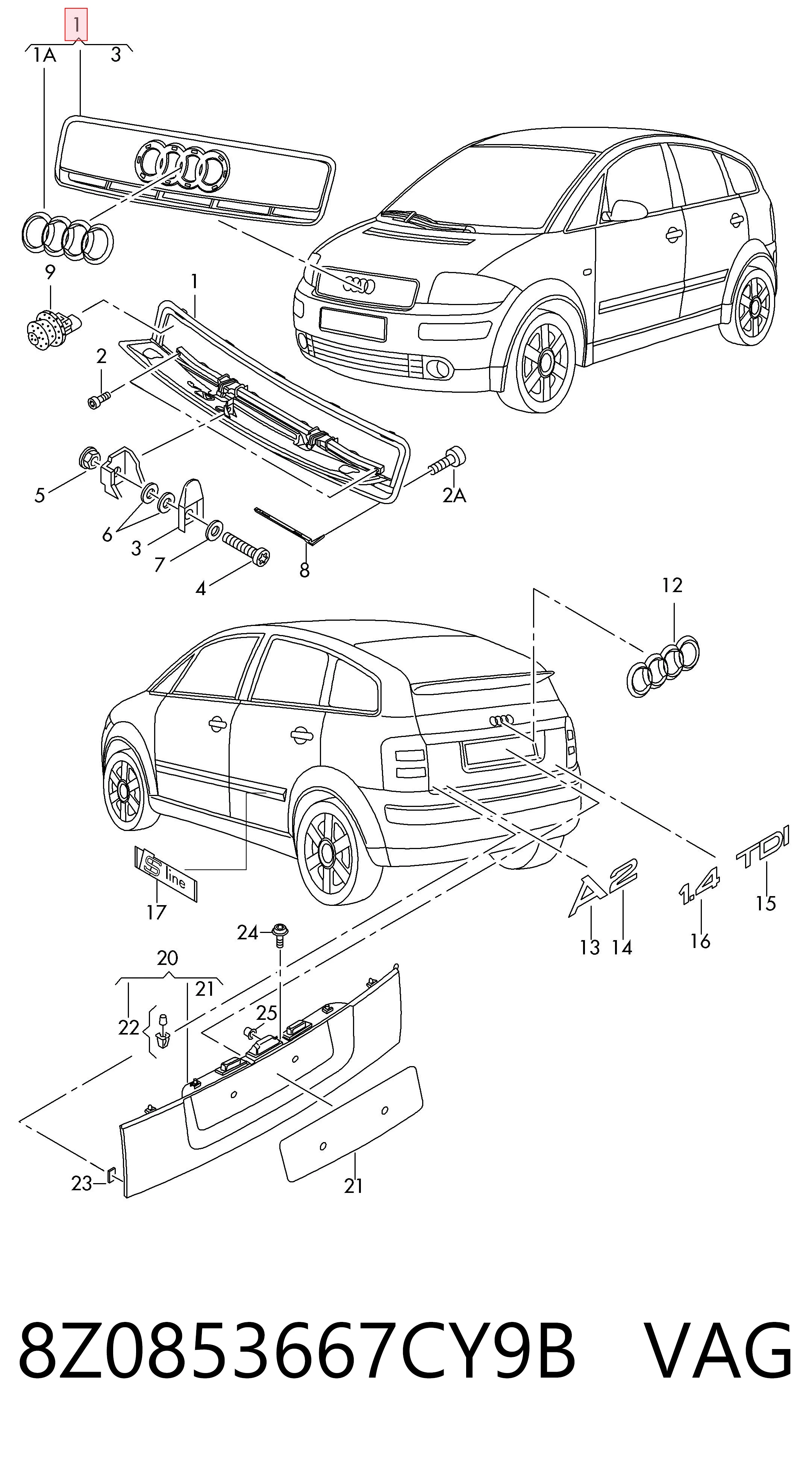 Grelha do radiador para Audi A2 8Z0