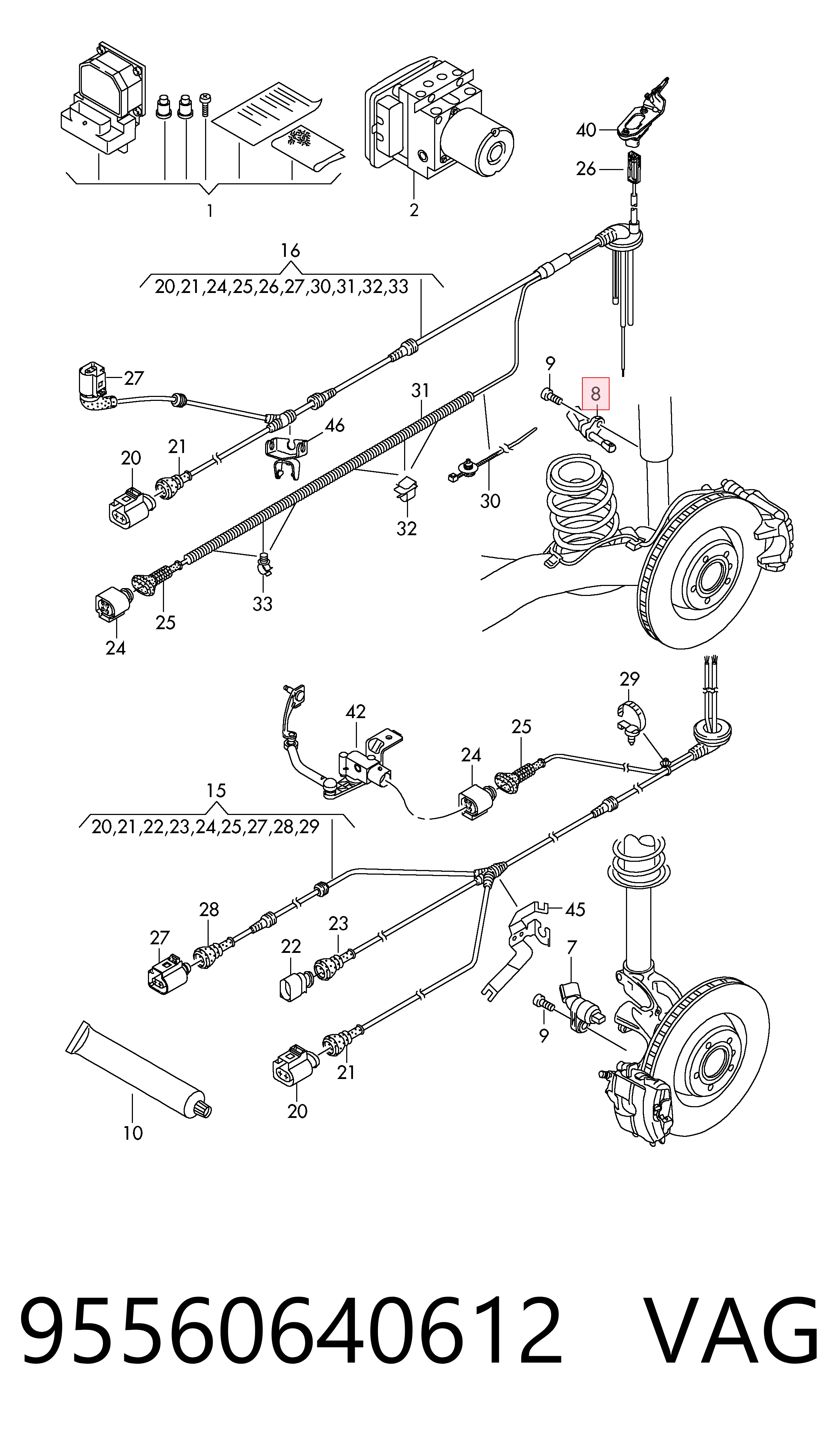 95560640612 VAG Sensor ABS traseiro direito