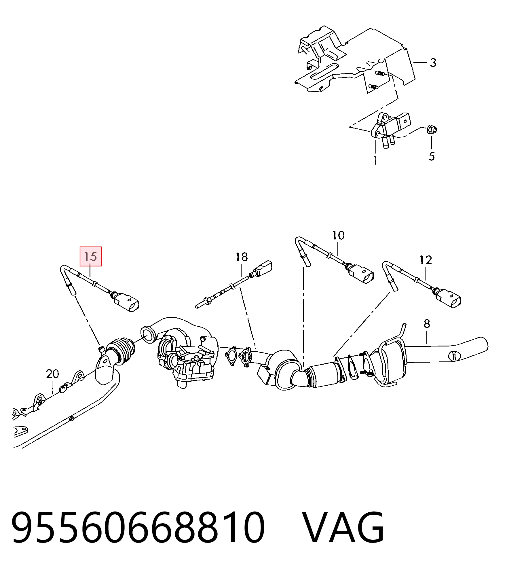 95560668810 VAG Sensor de temperatura dos gases de escape (GE), antes de turbina