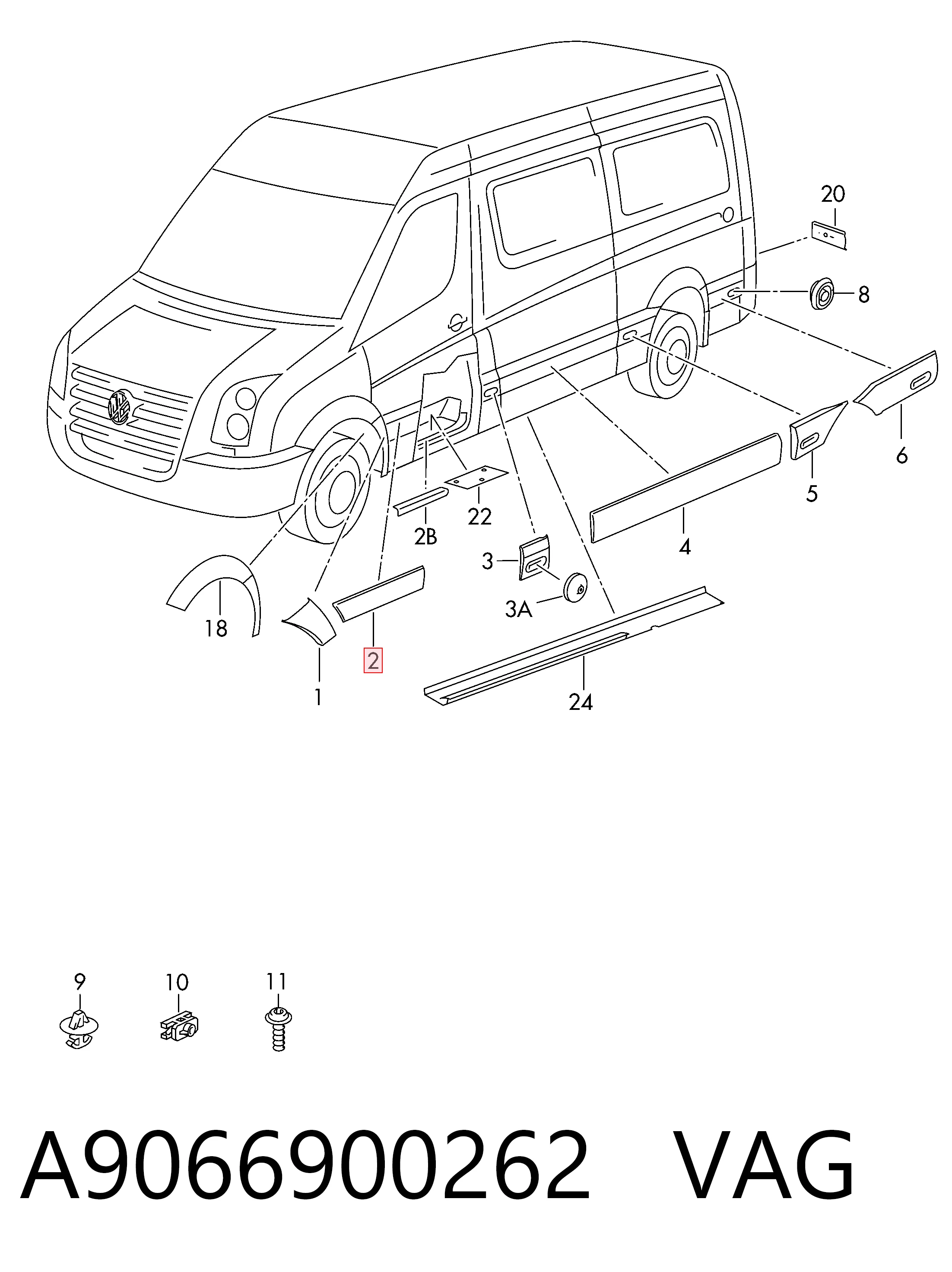 Moldura da porta dianteira direita inferior 9066905082 Mercedes