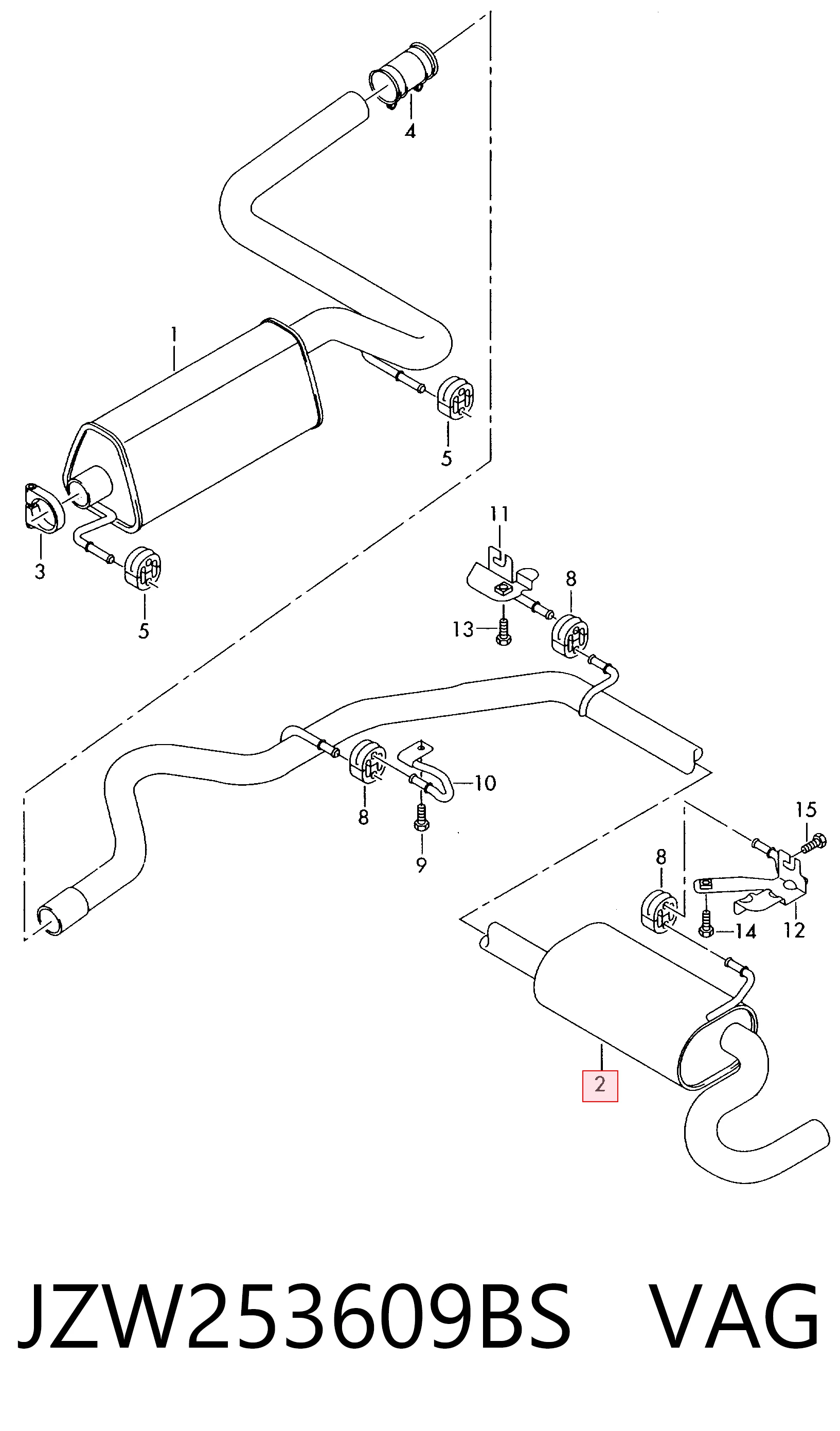 JZW253609BS VAG Silenciador, parte traseira