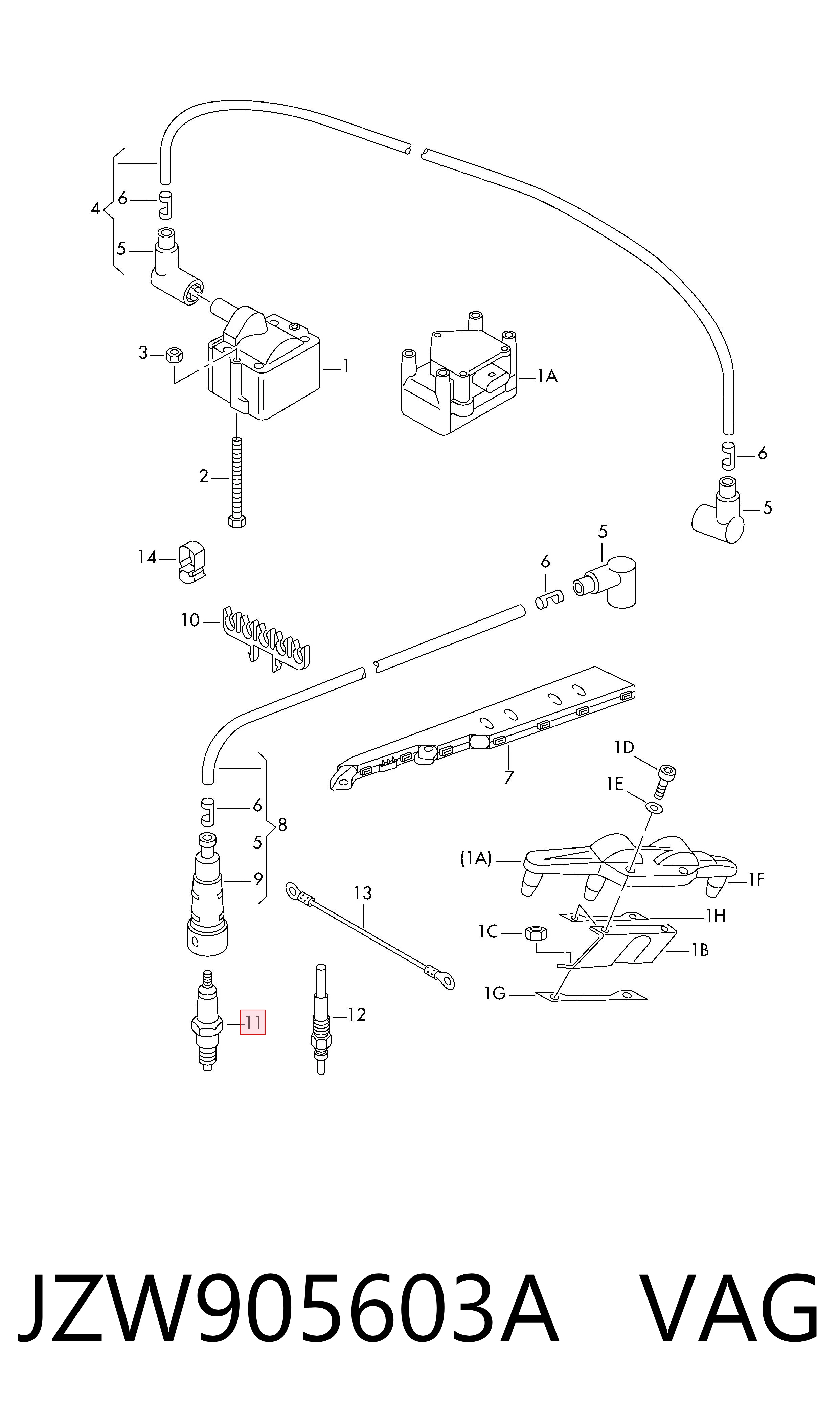 JZW905603A VAG Vela de ignição