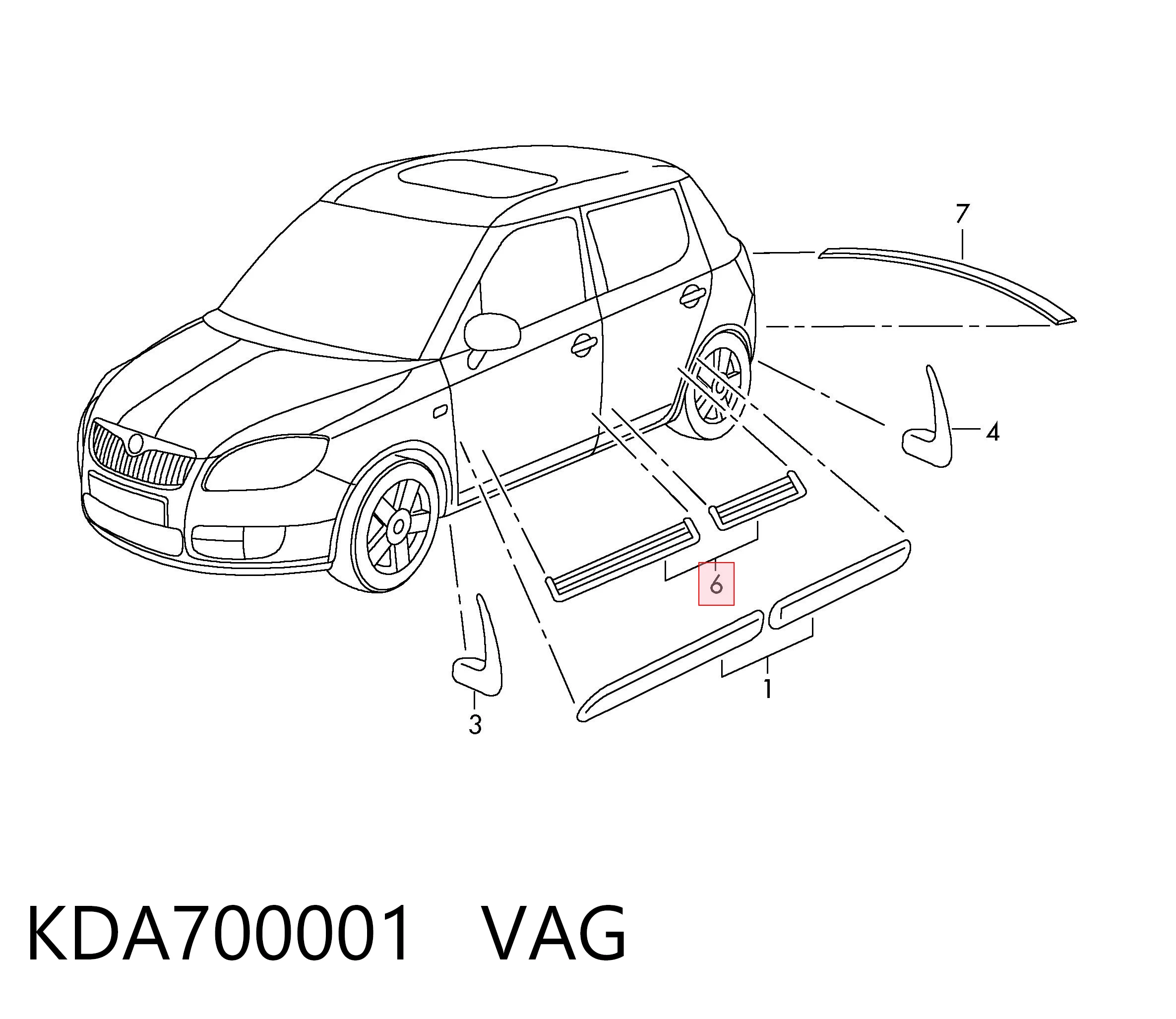 KDA700001 VAG Placa sobreposta interna de acesso na porta, kit de 4 un.