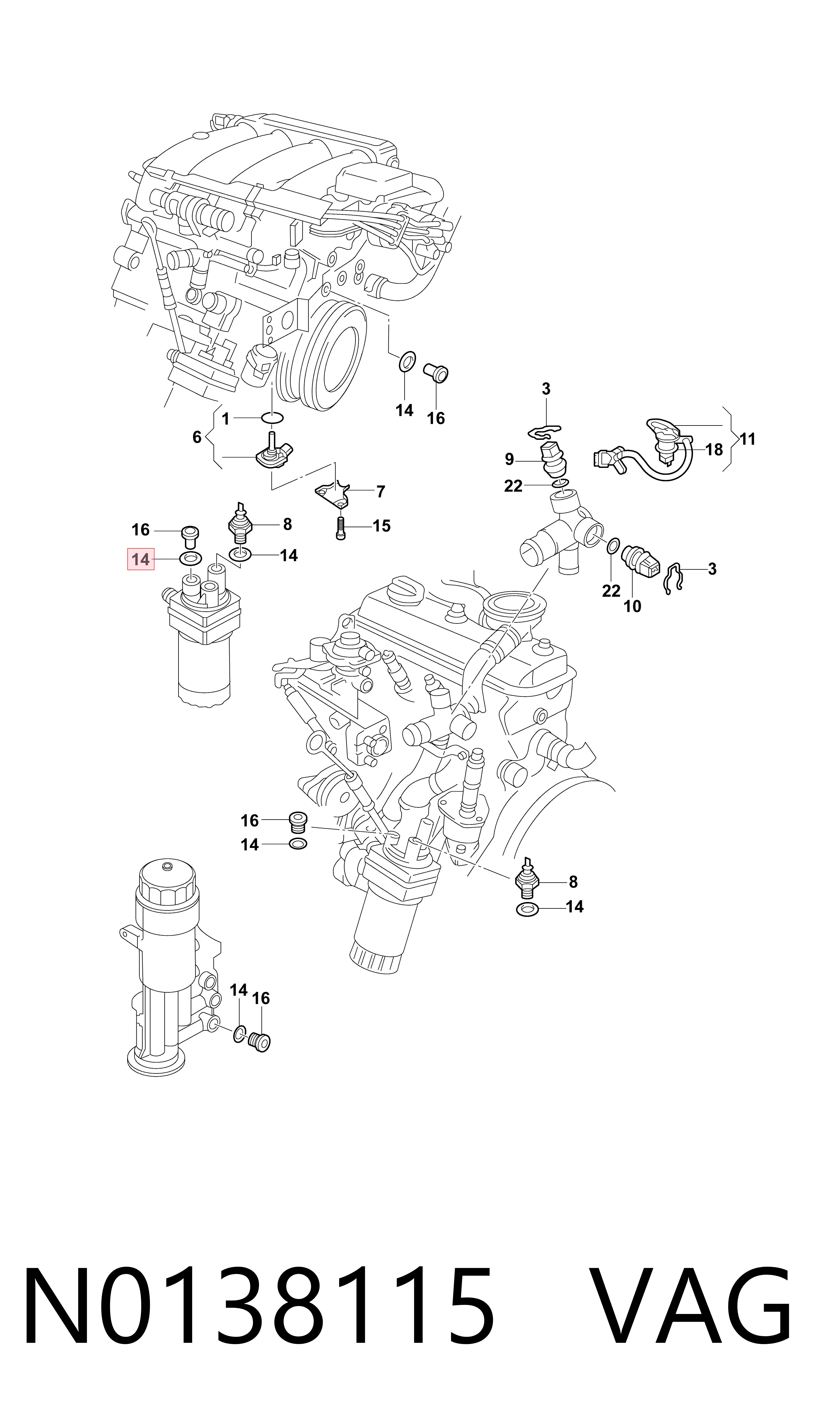Vedante de mangueira de fornecimento de óleo de turbina VAG N0138115 preço, a partir de 2,36 USD