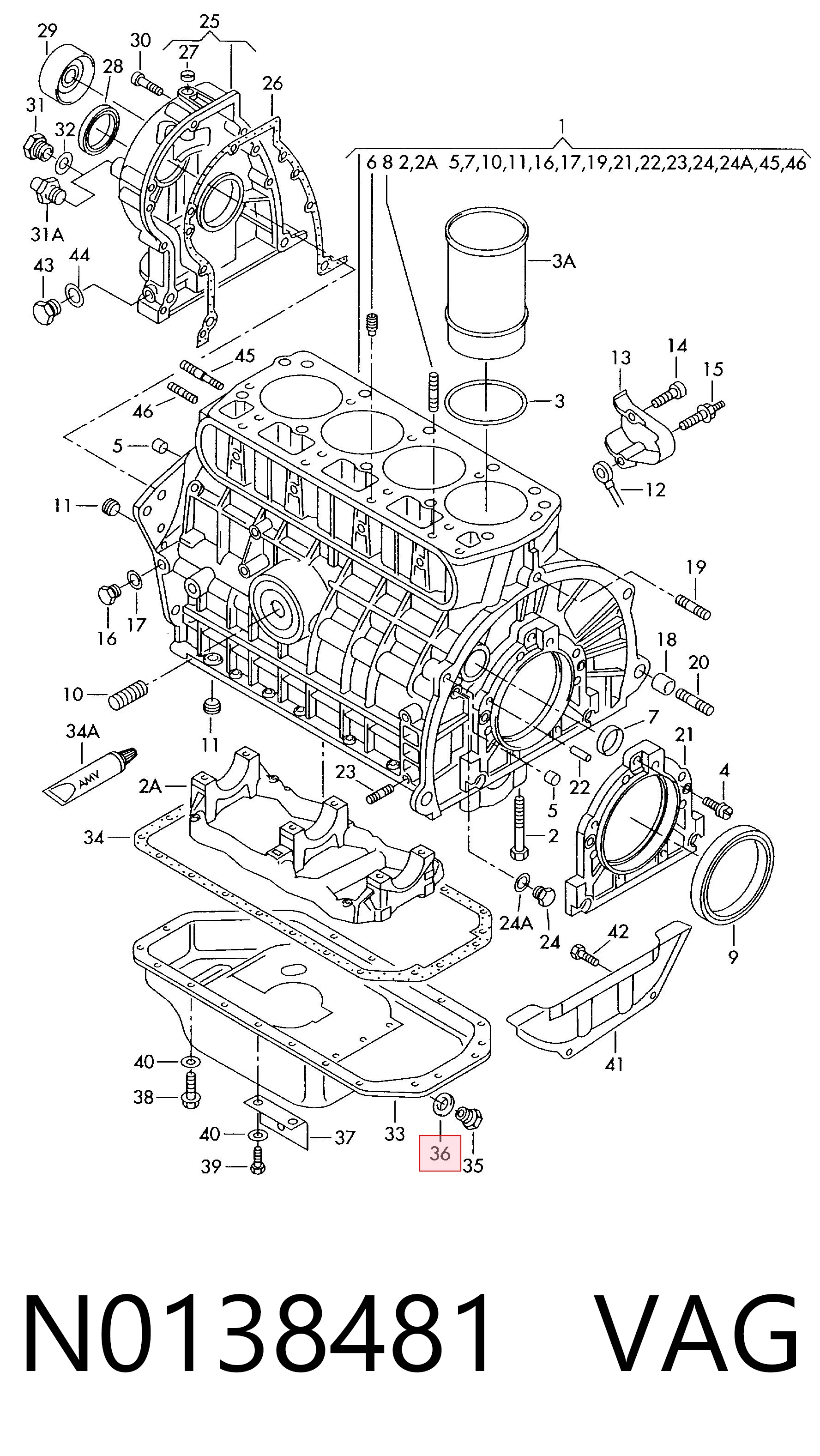 N0138481 VAG Vedante de rolha de panela de motor