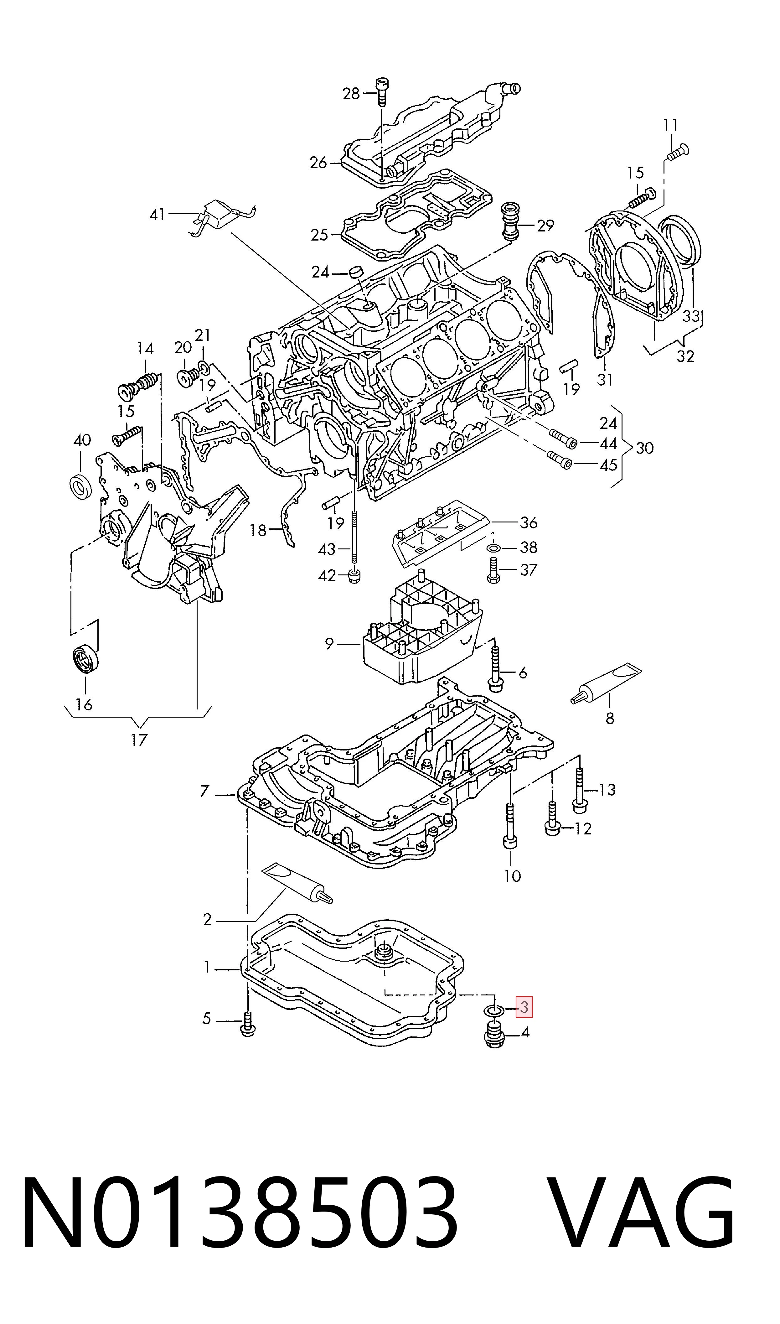 N0138503 VAG Vedante de rolha de panela de motor
