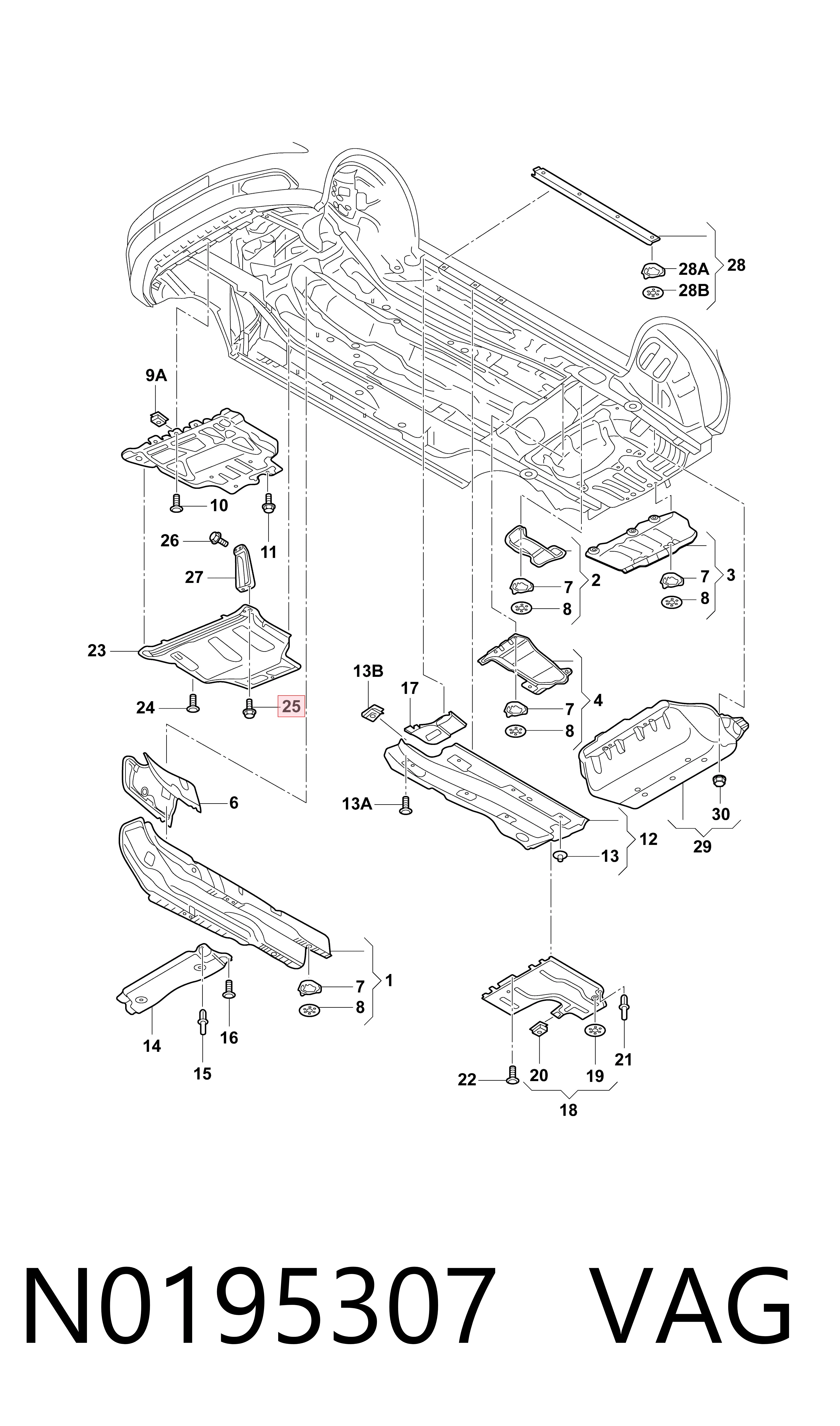 N0195307 VAG Parafuso do sistema de escape (do silenciador)