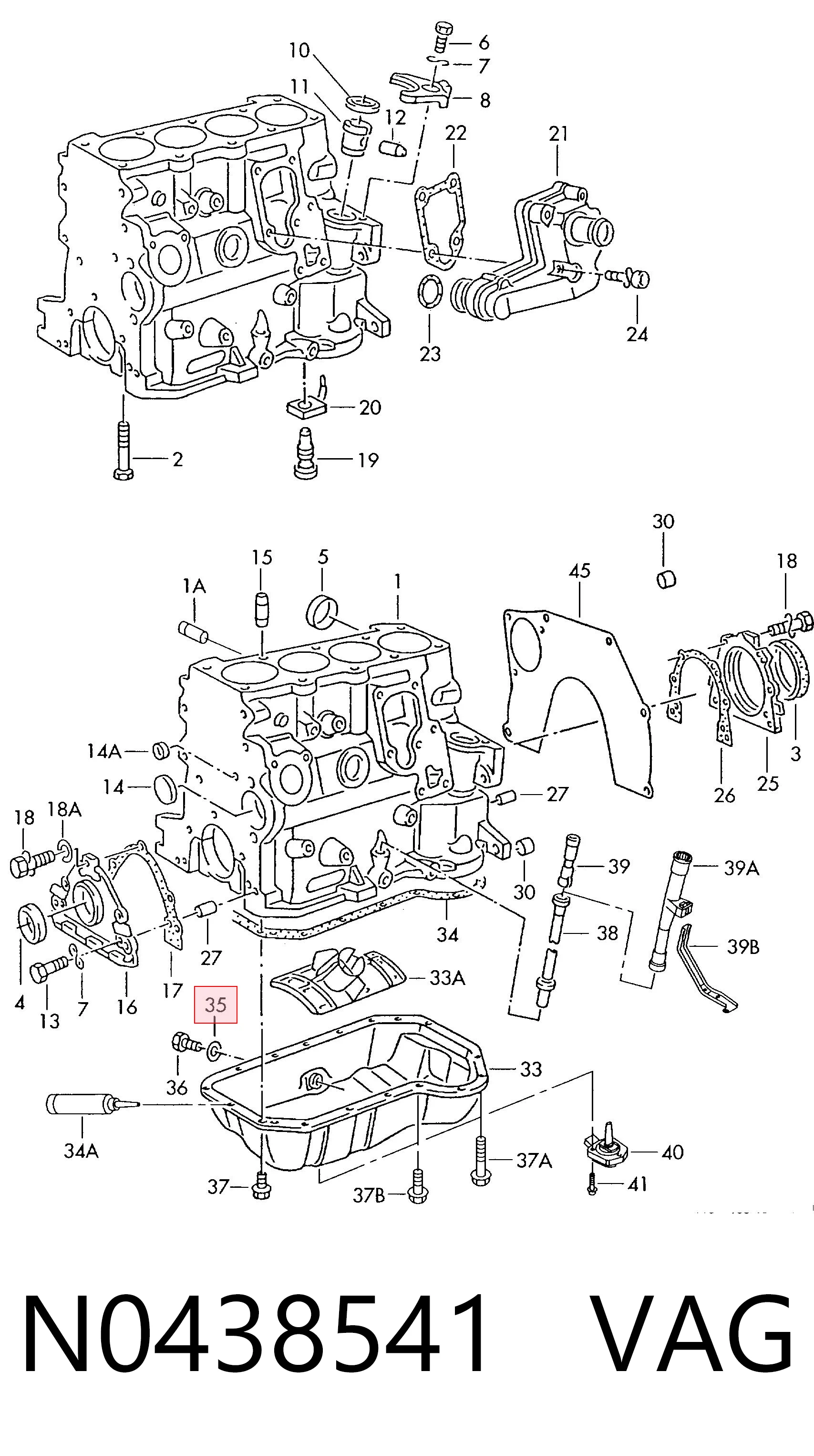 N0438541 VAG Vedante de rolha de panela de motor