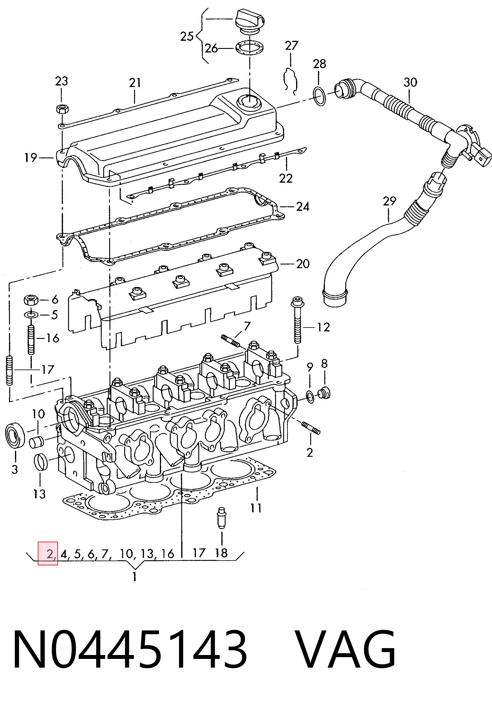 N0445143 VAG Parafuso (prego) de fixação de turbina