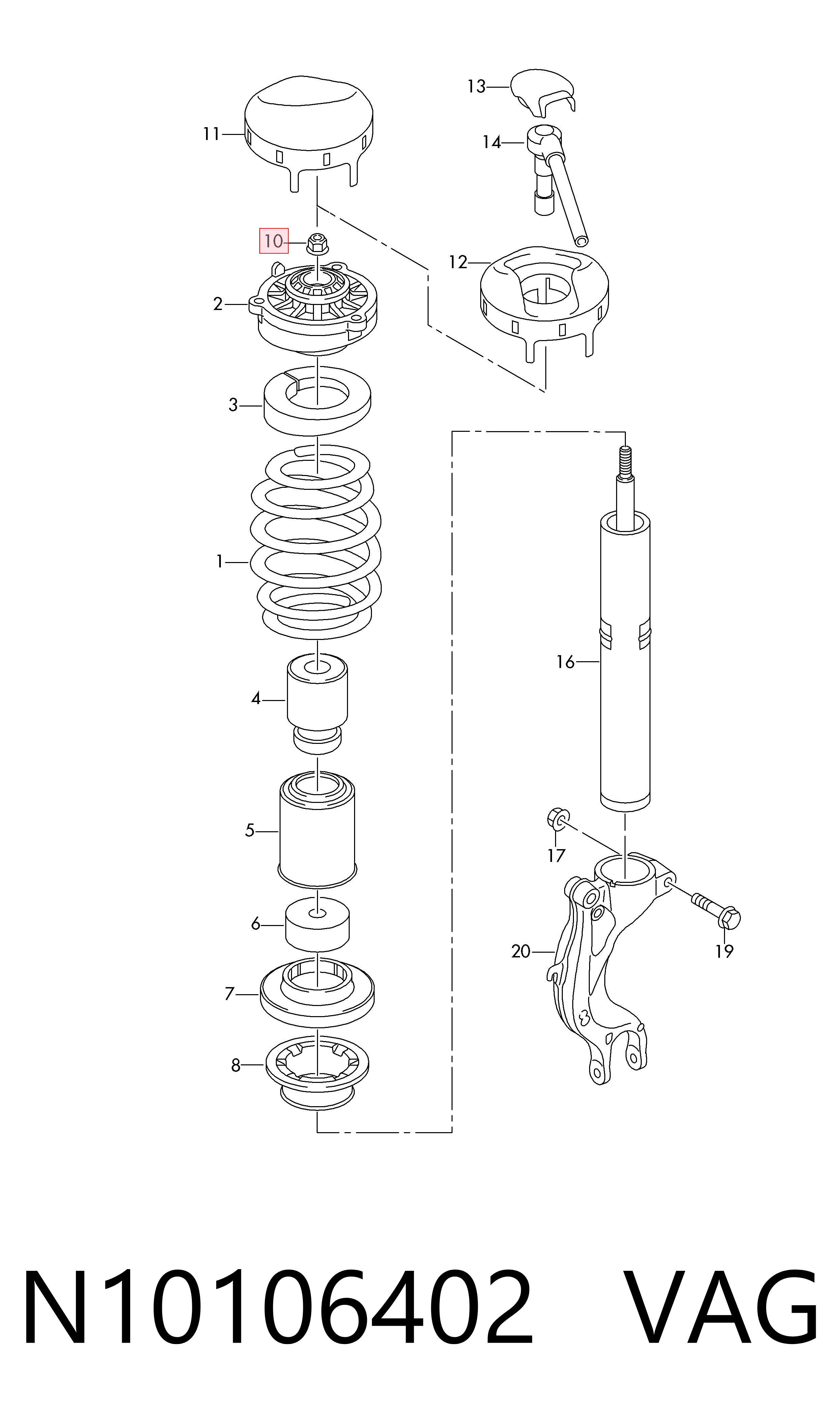 Porca de braço oscilante de inclinação traseiro VAG N10106402 preço, a partir de 2,03 USD