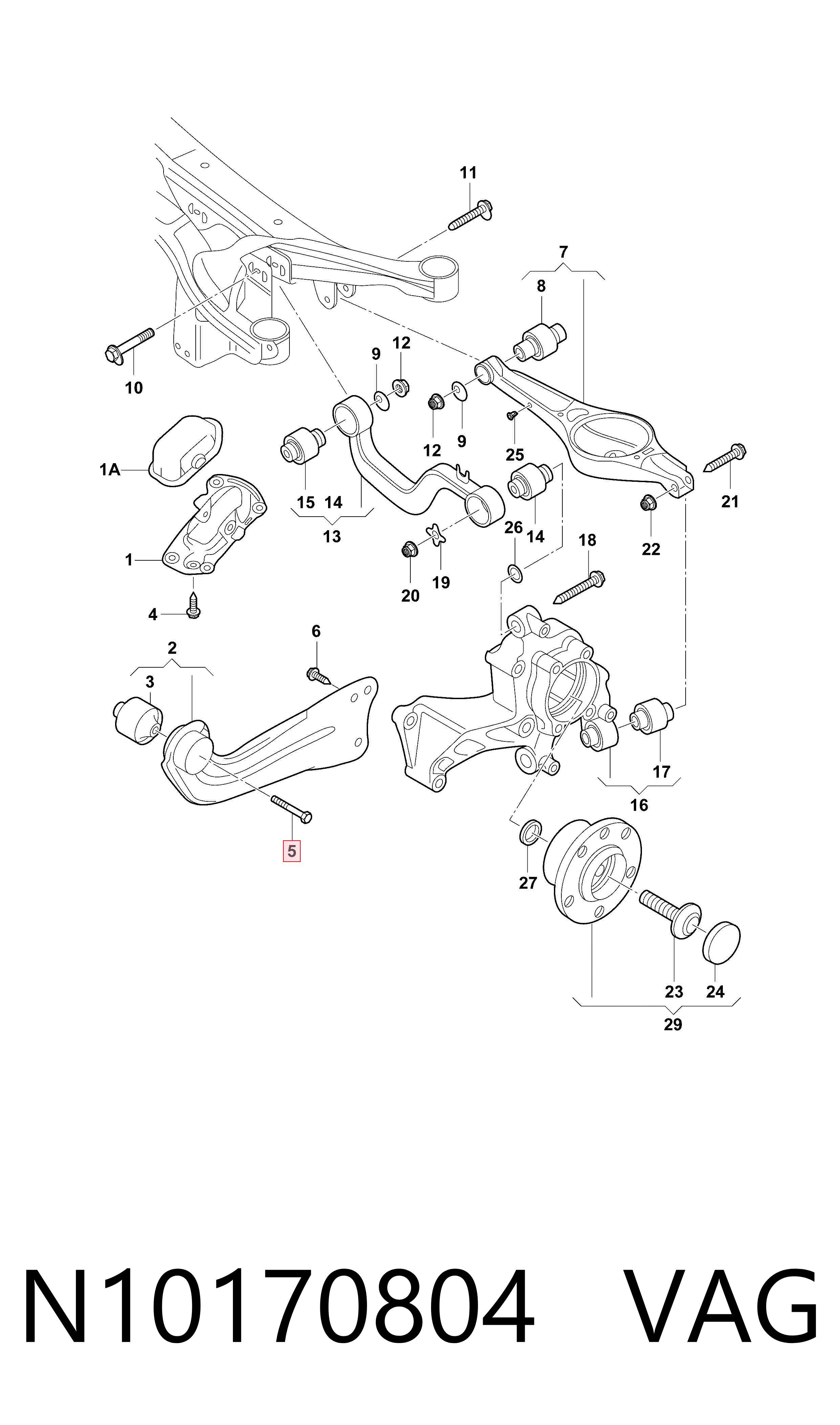 N10170804 VAG Parafuso de fixação do braço oscilante inferior traseiro, kit