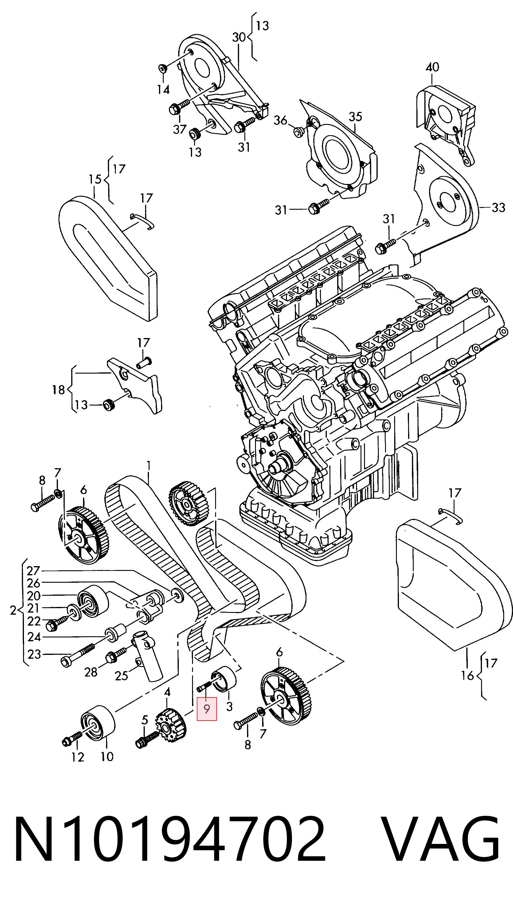 N10194702 VAG Parafuso de cabeça de motor (CBC)