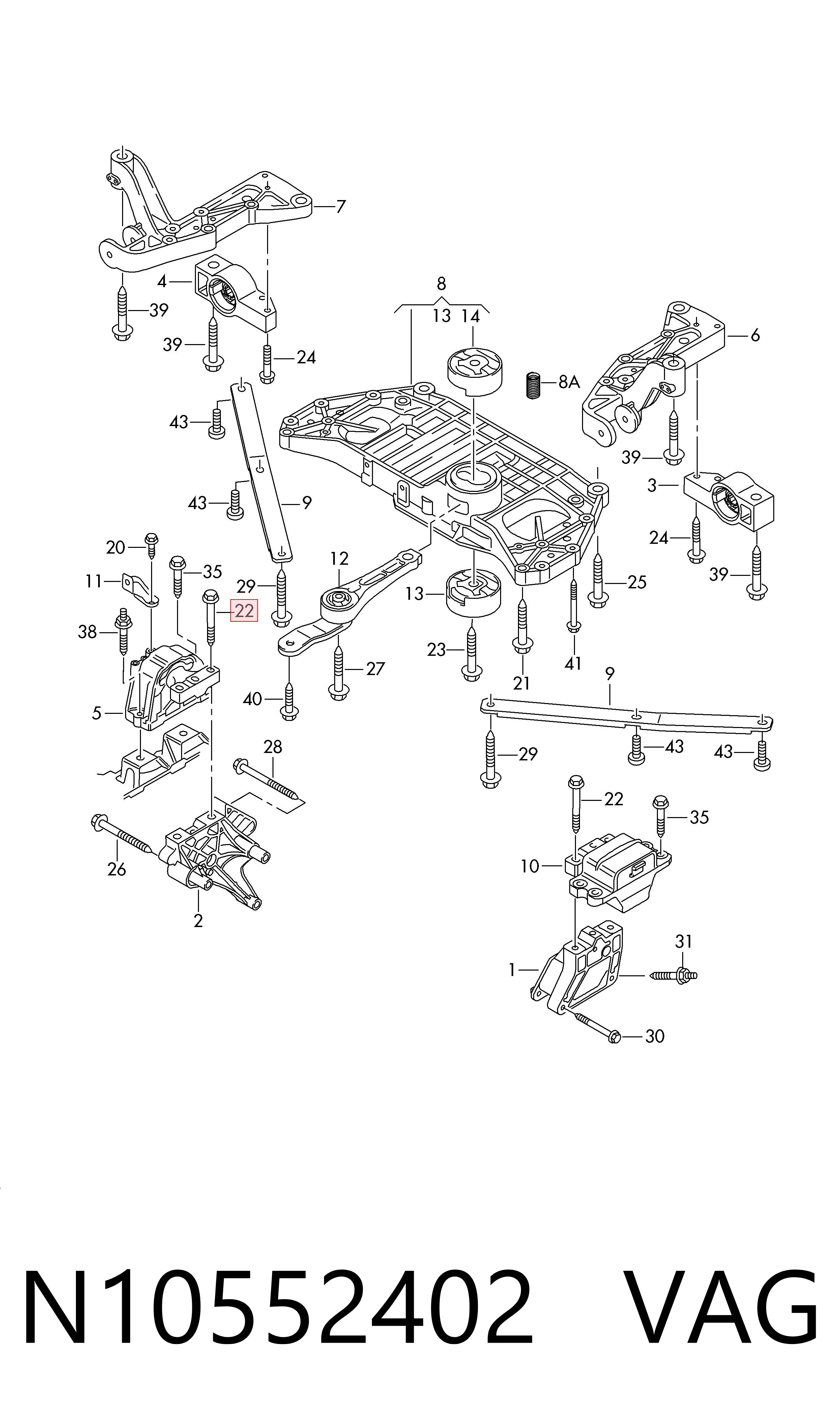 N10552402 VAG Kit de parafusos de suspensão dianteira