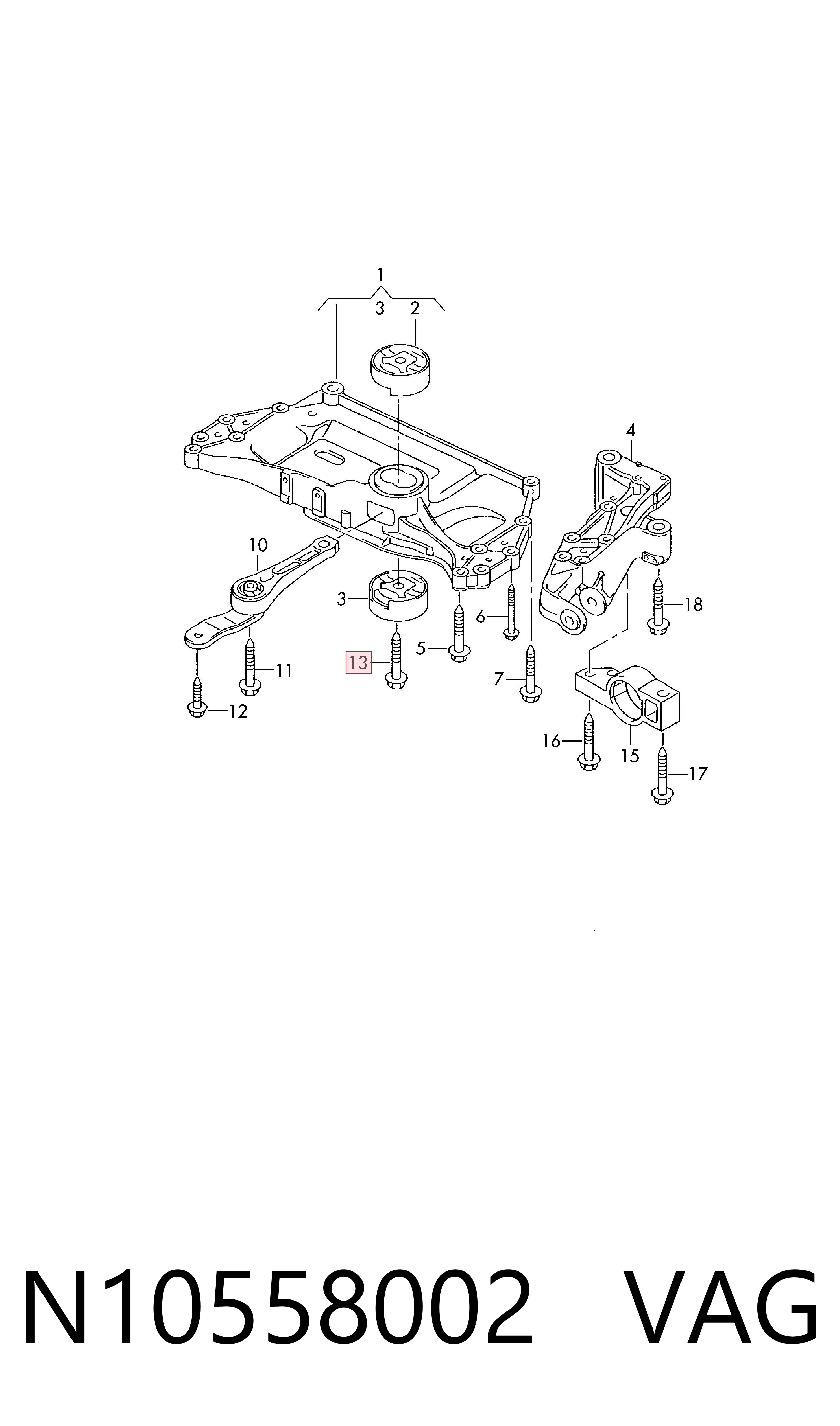 N10558002 VAG Parafuso do coxim de chassi de carroçaria
