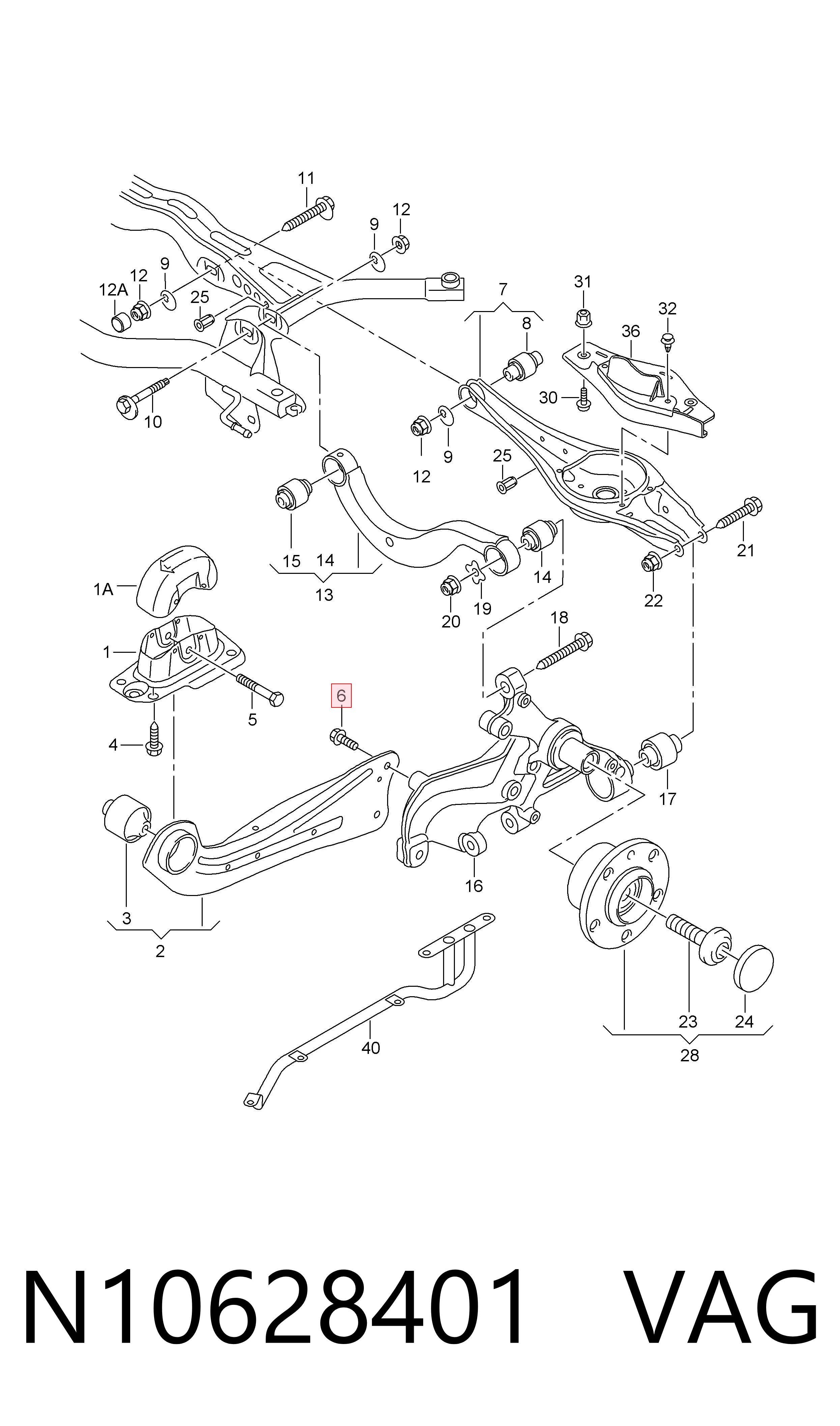 N10628401 VAG Parafuso de fixação do braço oscilante superior traseiro, externo