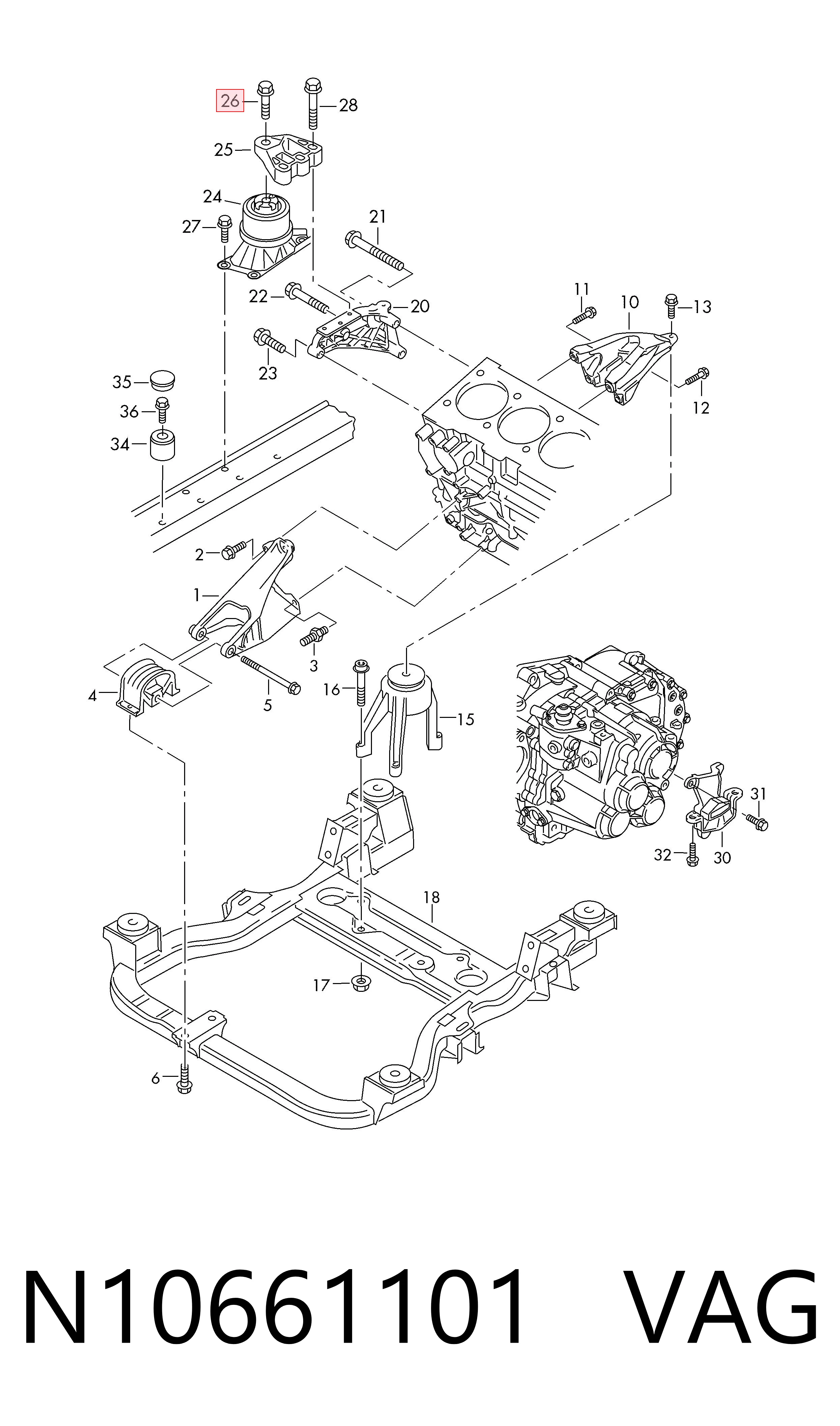 N10661101 VAG Kit de reparação de suporte dianteiro de estabilizador