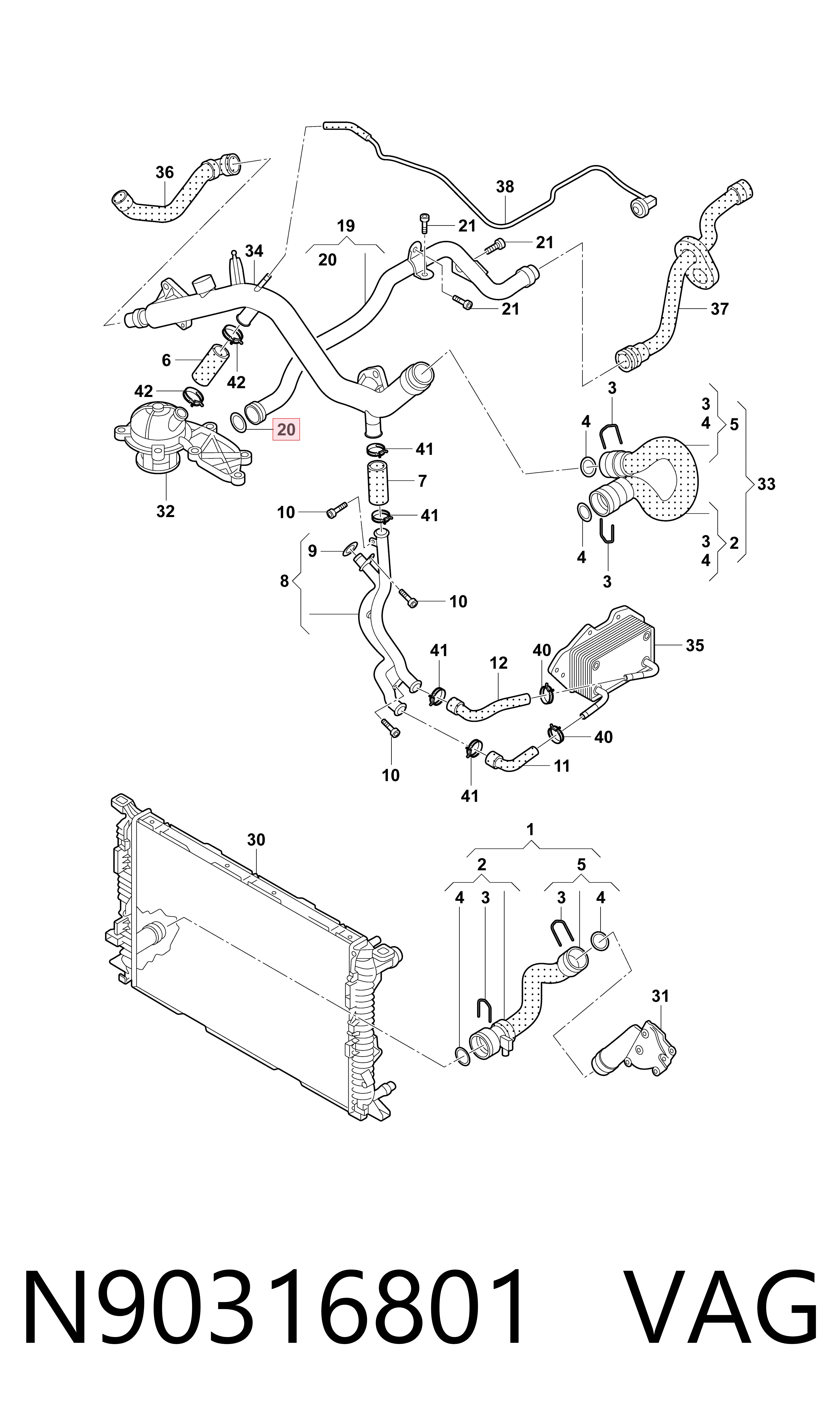 Vedante do flange (da união em T) do sistema de esfriamento VAG N90316801 preço, a partir de 1,35 EUR