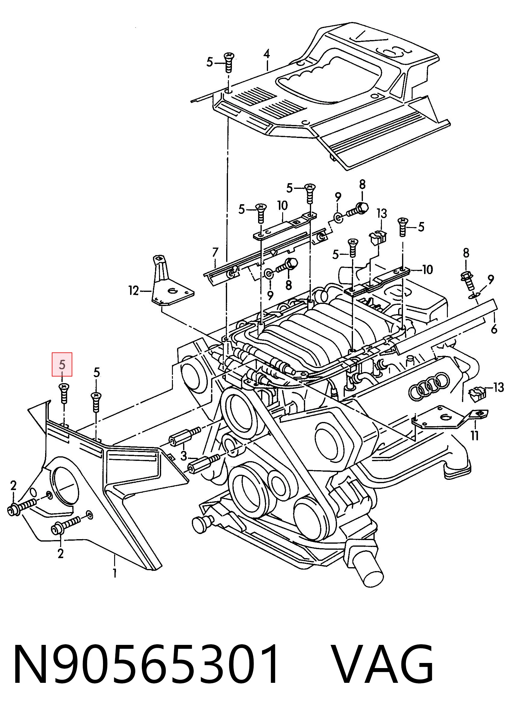 N90565301 VAG Coxim de tampa decorativa de motor