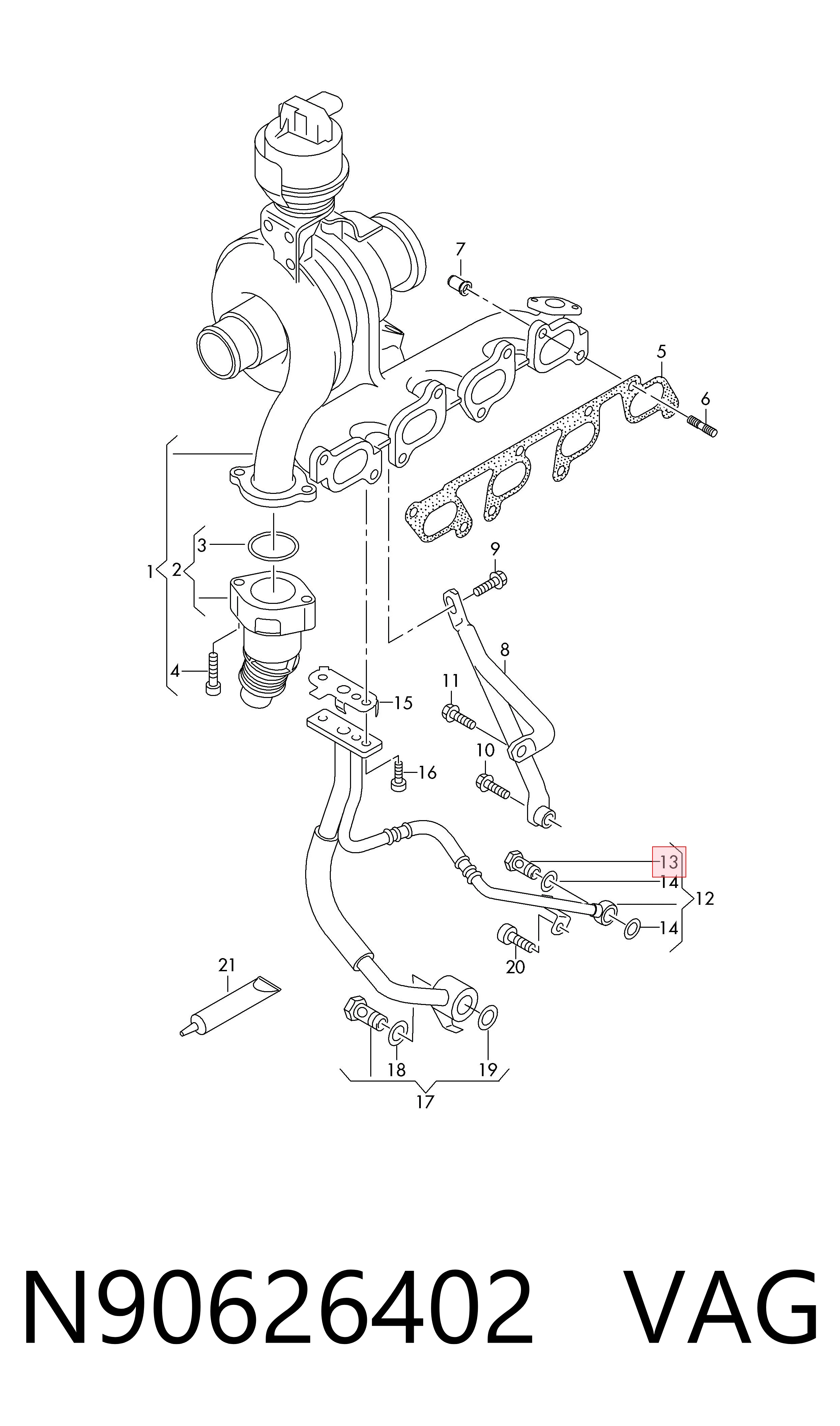 N90626402 VAG Parafuso de tubo de turbina de fornecimento de óleo