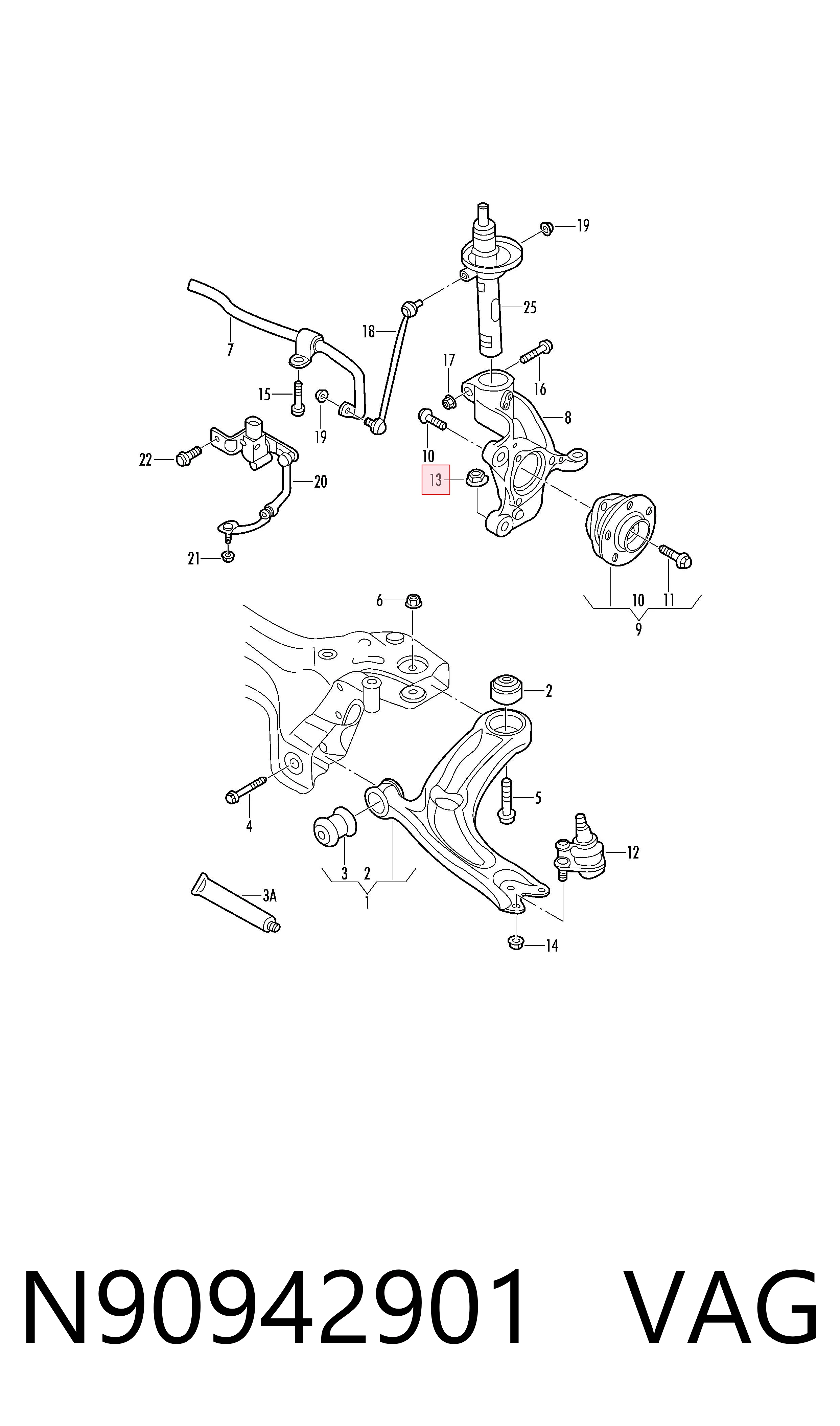 Porca de apoio esférico de suspensão dianteira VAG N90942901 preço, a partir de 2,03 USD