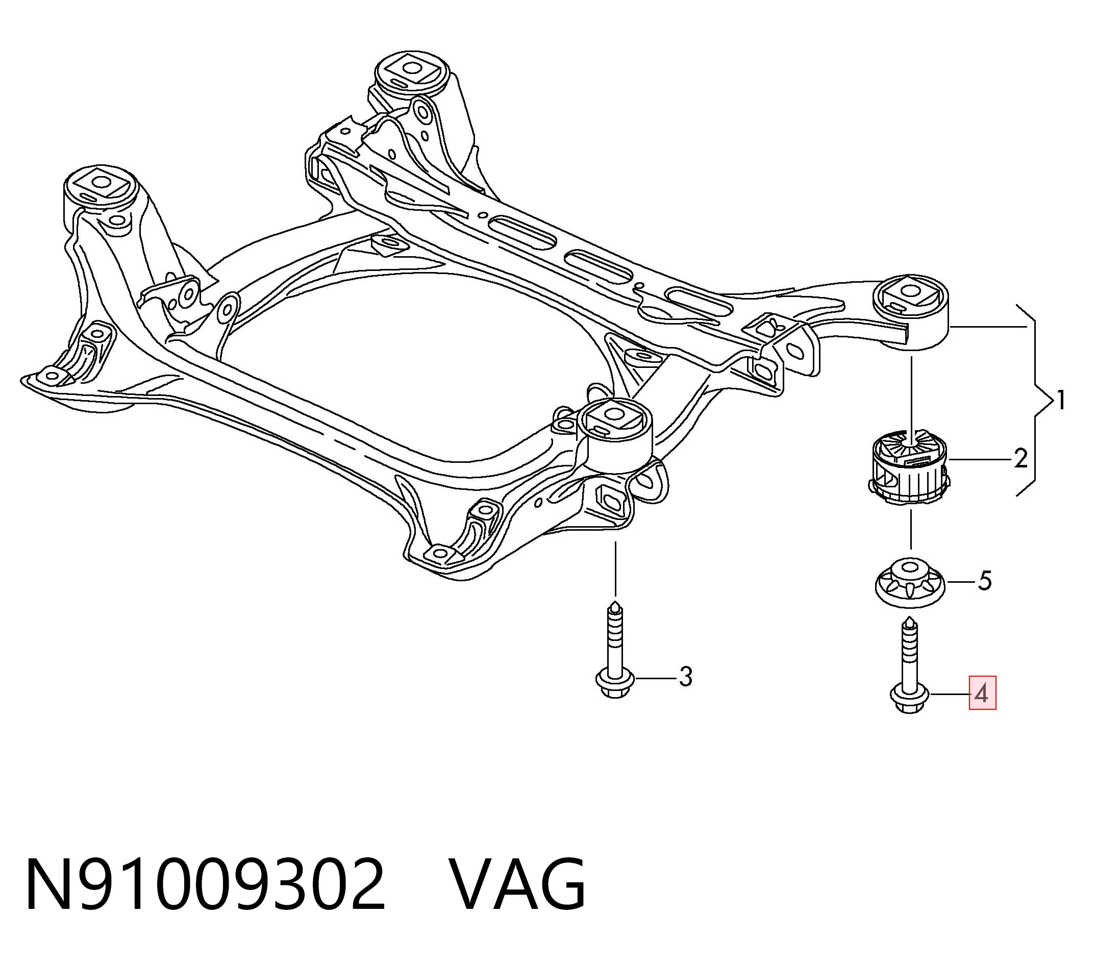 N91009302 VAG Parafuso do coxim de chassi de carroçaria