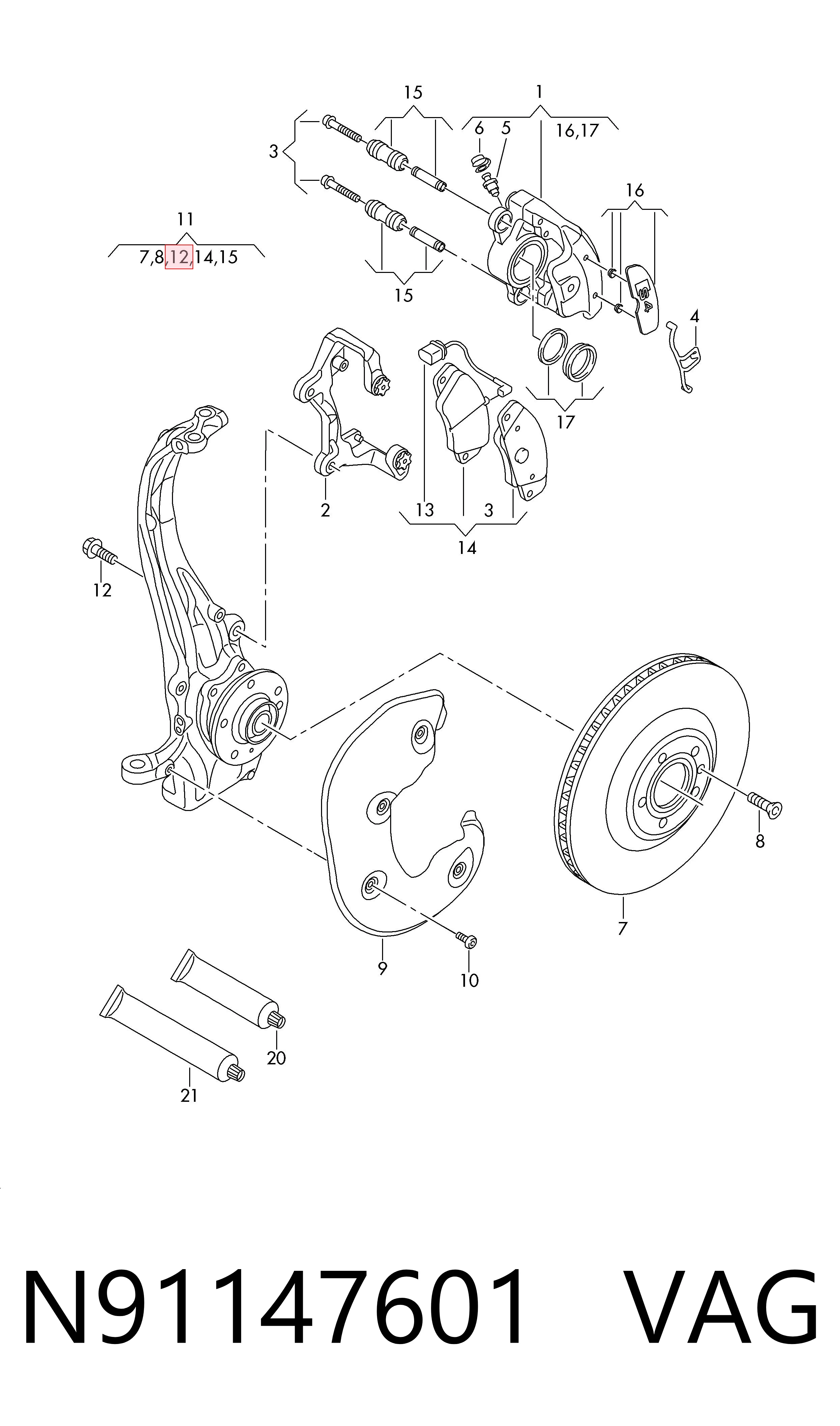 N91147601 VAG Parafuso do freio de suporte