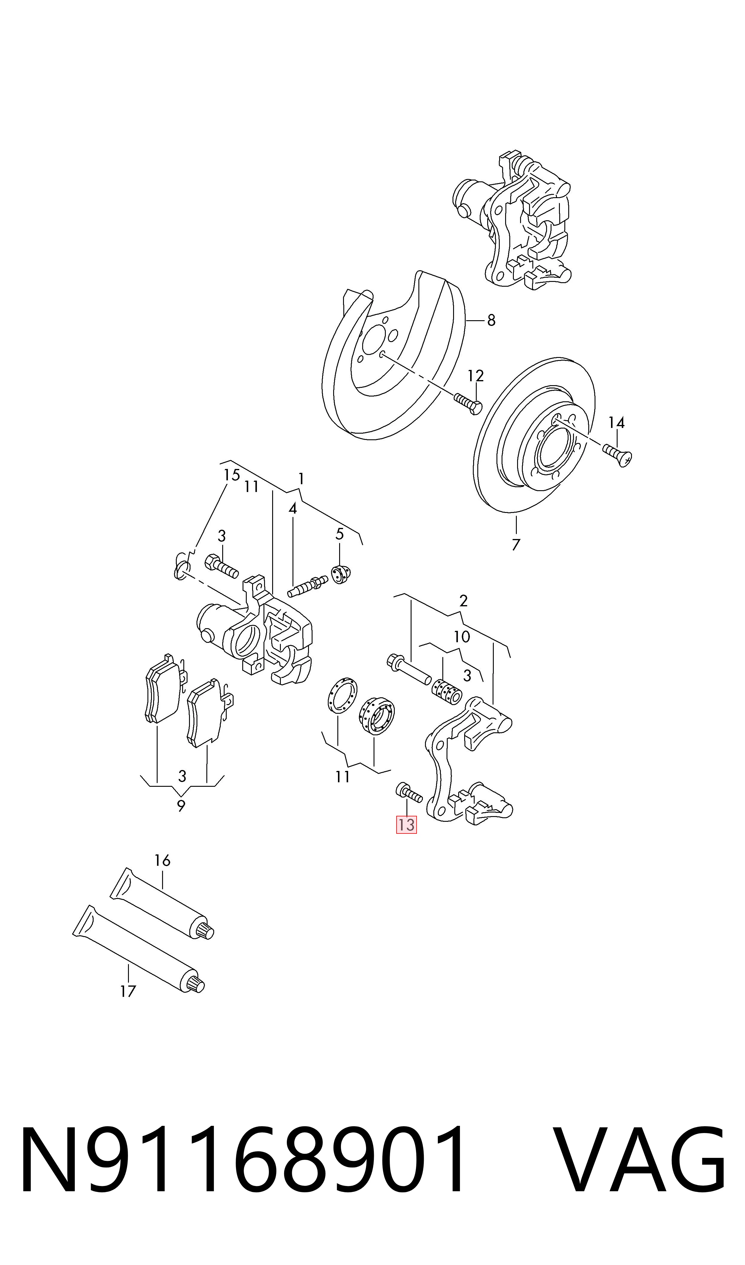 N91168901 VAG Parafuso do freio de suporte