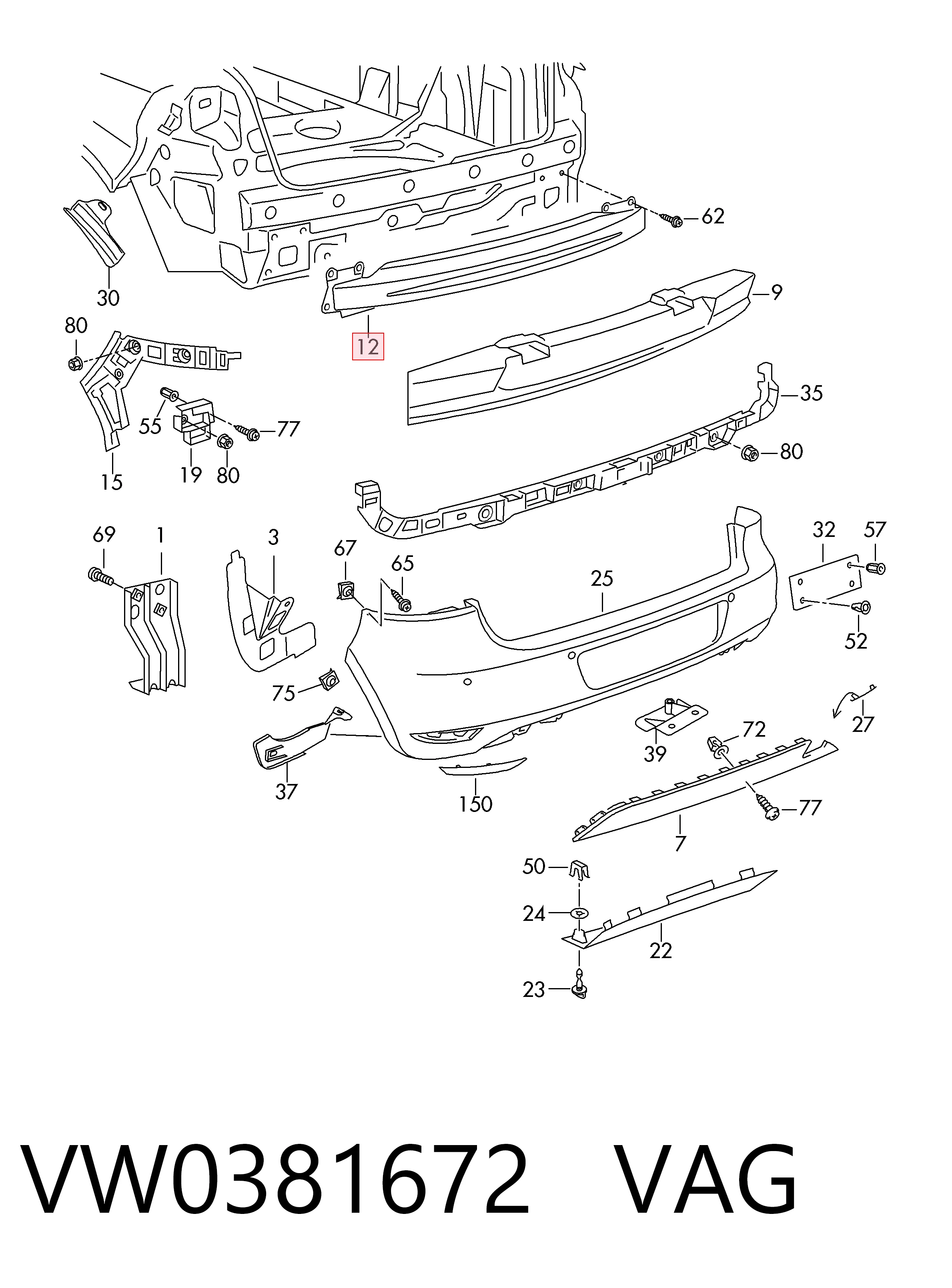  Reforçador do pára-choque traseiro Volkswagen Golf VI carrinha (AJ5) (2009 - 2014) VI