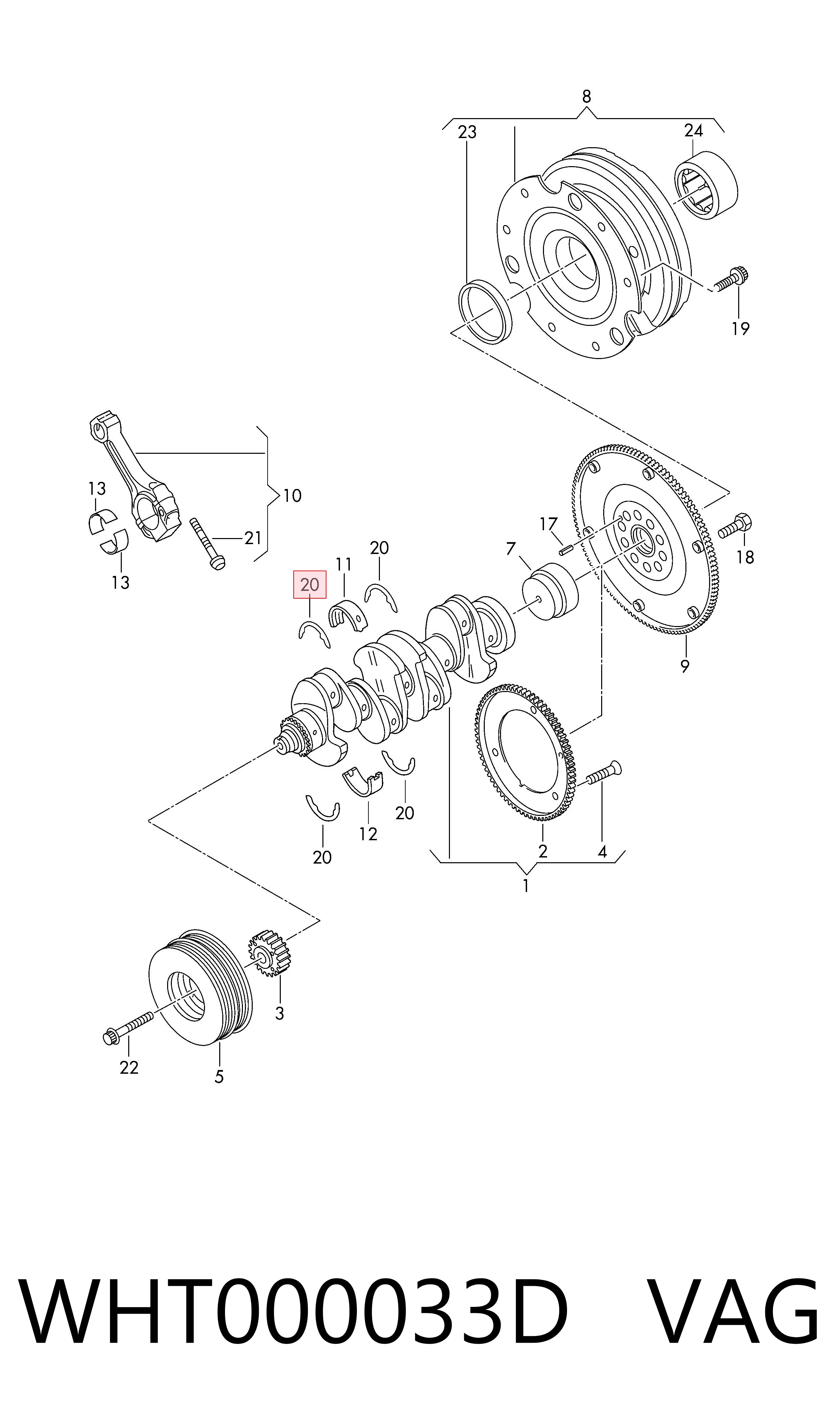 WHT000033D VAG Semianel de suporte (de carreira) de cambota, STD, kit