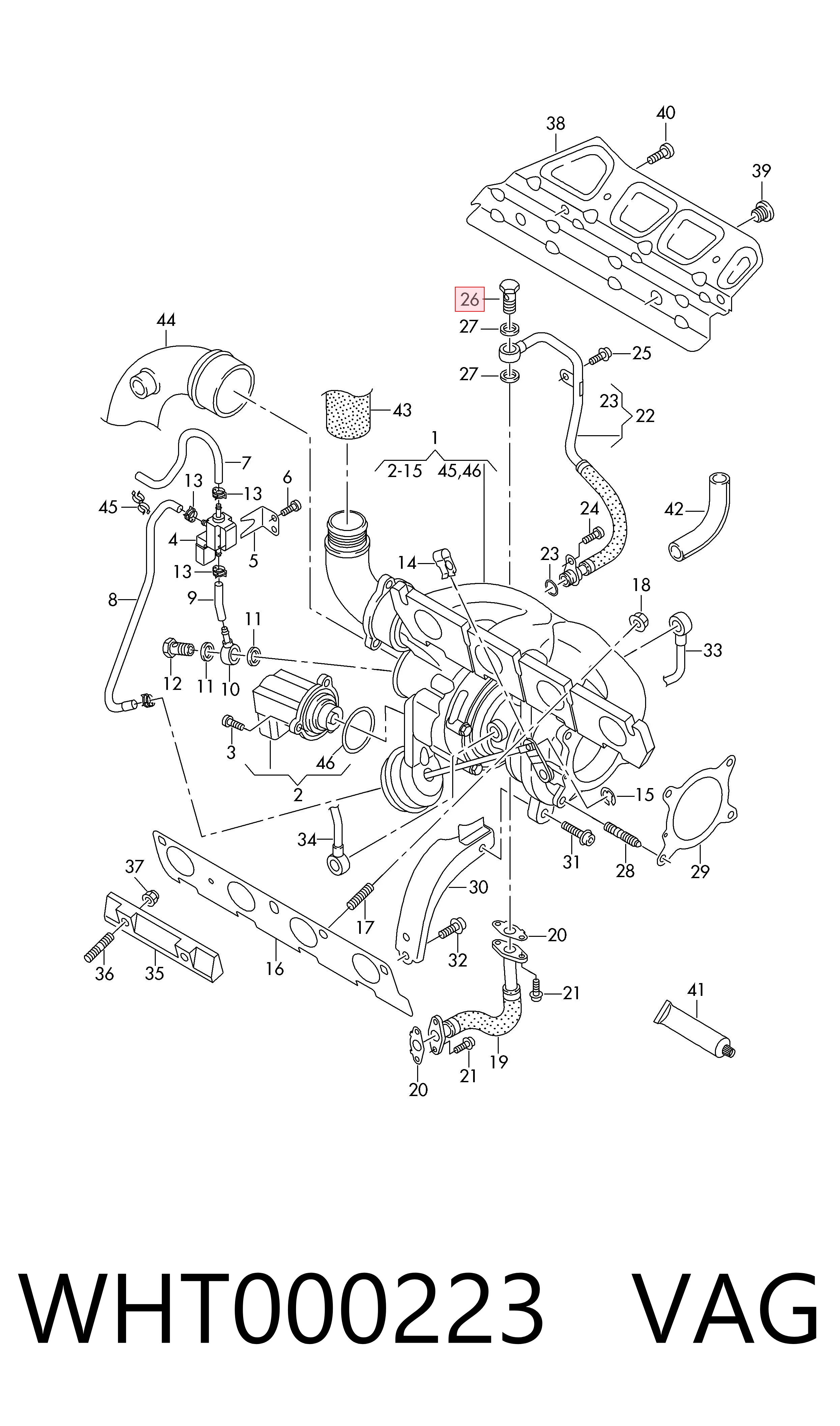 WHT000223 VAG Parafuso de tubo de turbina de fornecimento de óleo