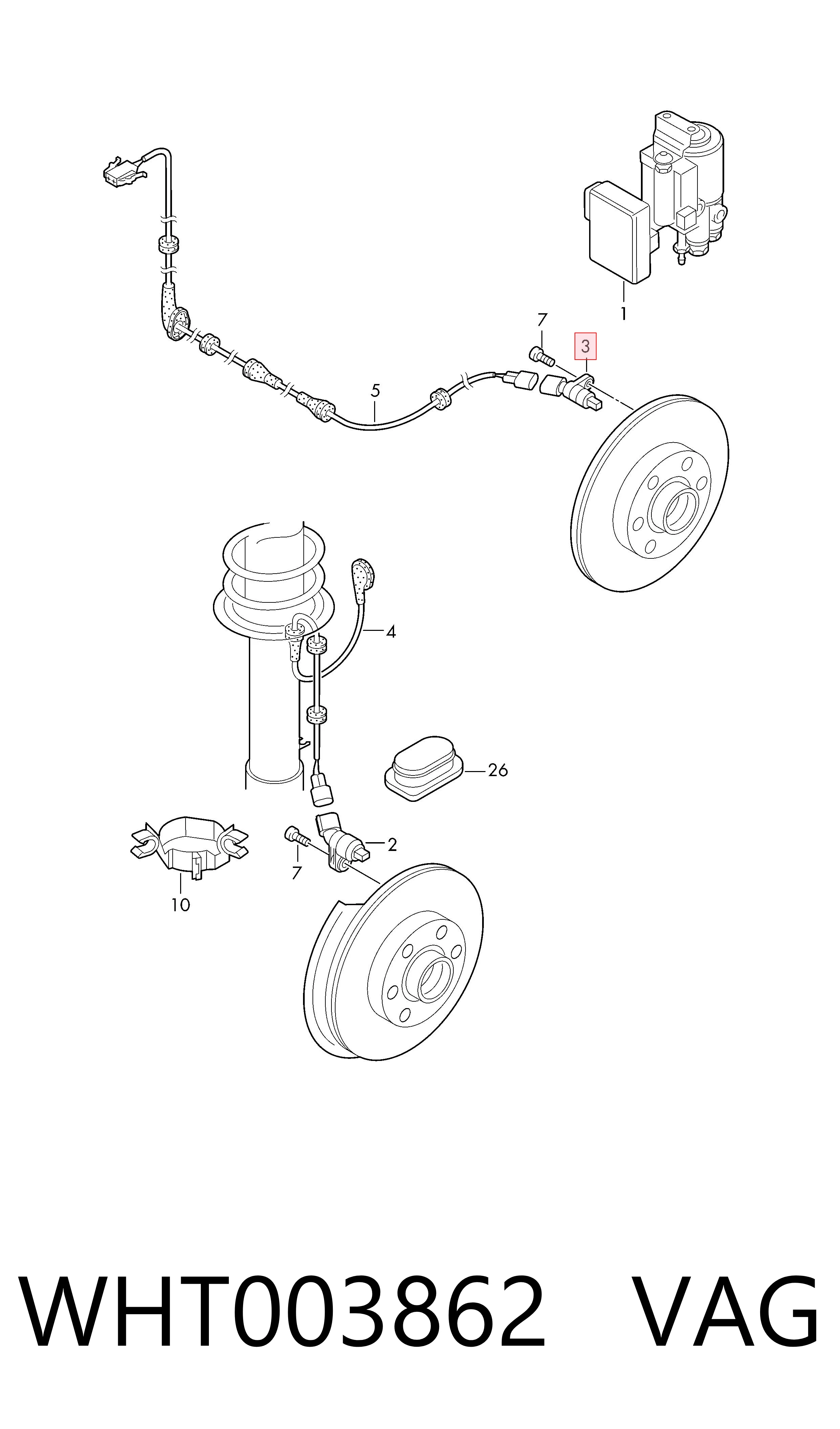 Compre WHT003862 VAG Sensor ABS traseiro direito