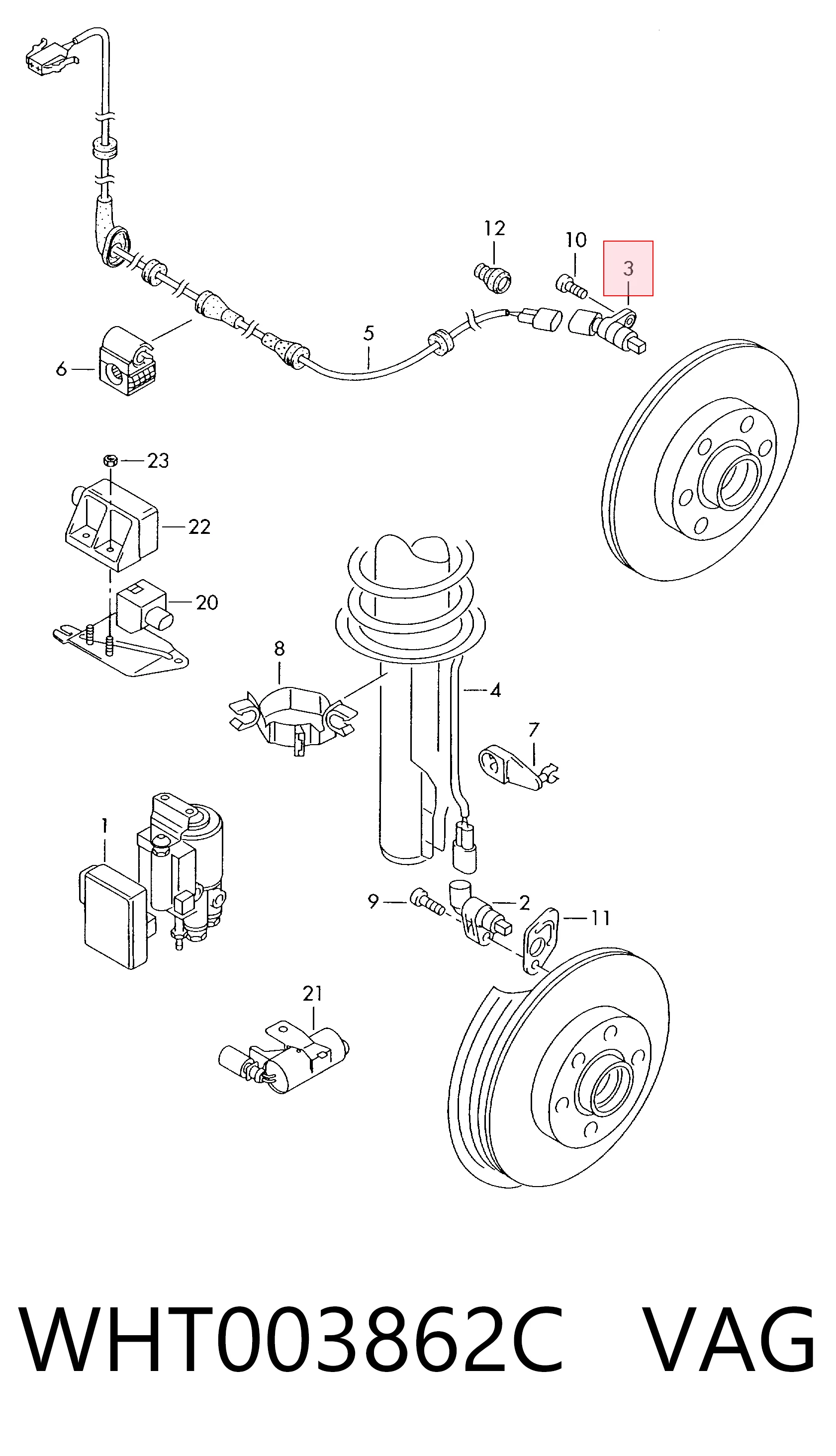 WHT003862C VAG Sensor ABS traseiro direito