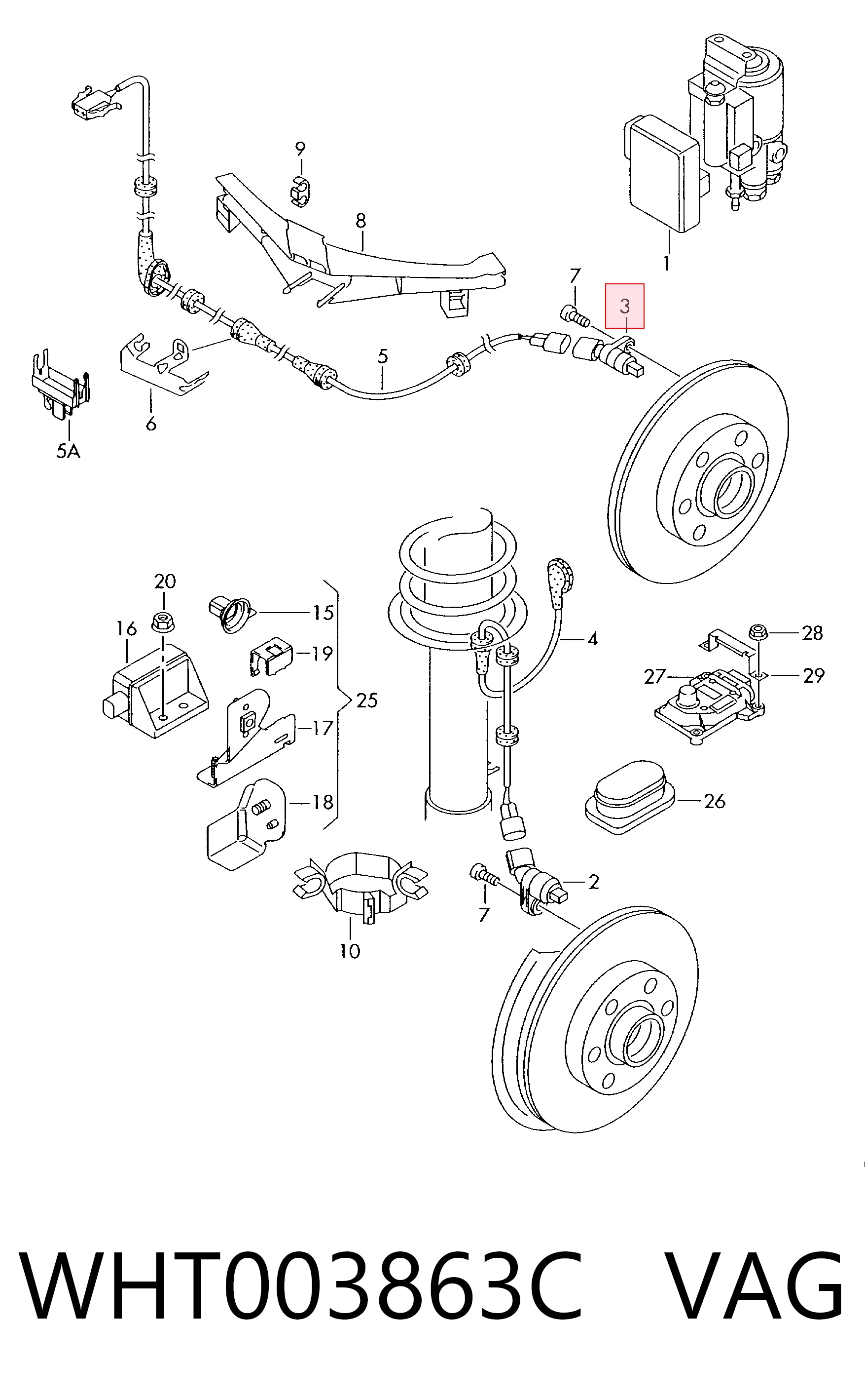 WHT003863C VAG Sensor ABS traseiro esquerdo