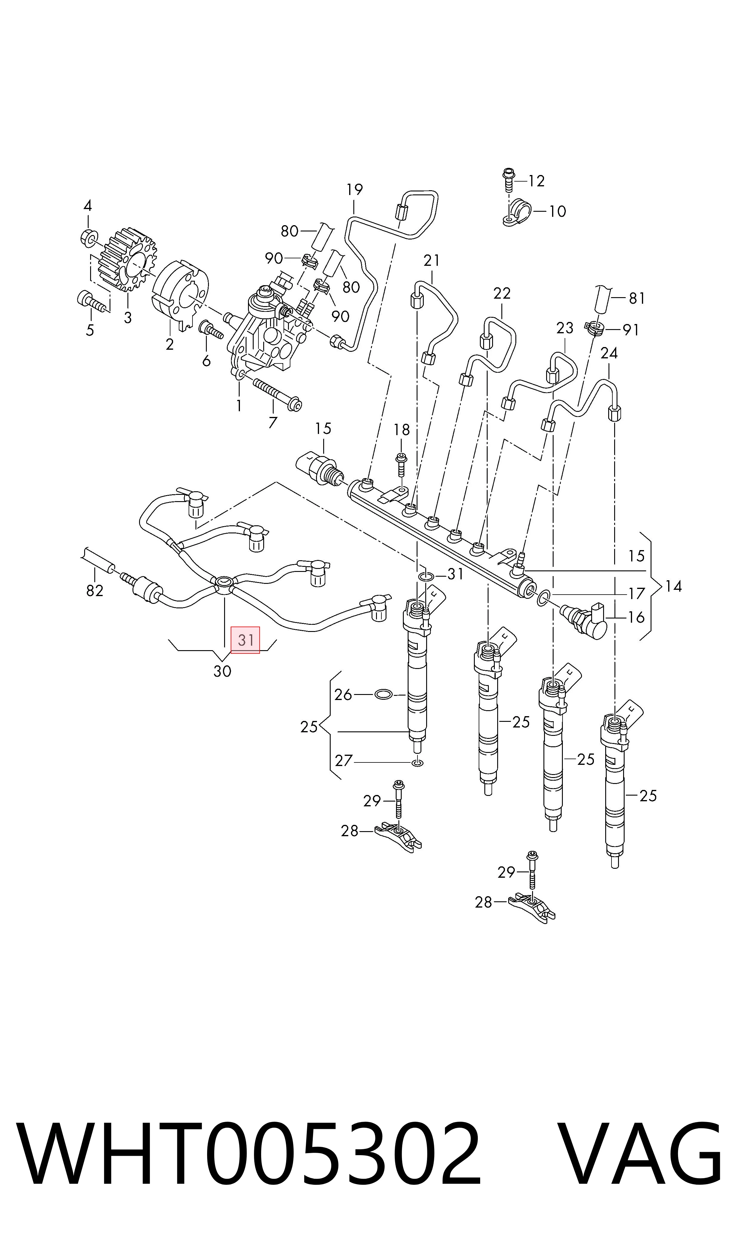 WHT005302 VAG Vedante anular de tubo de ligação de retorno de mangueira do injetor