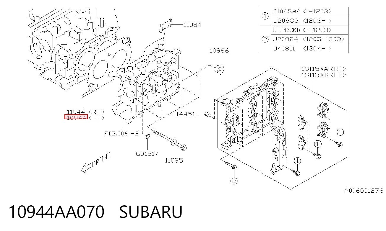 10944AA070 Subaru Vedante de cabeça de motor (CBC)