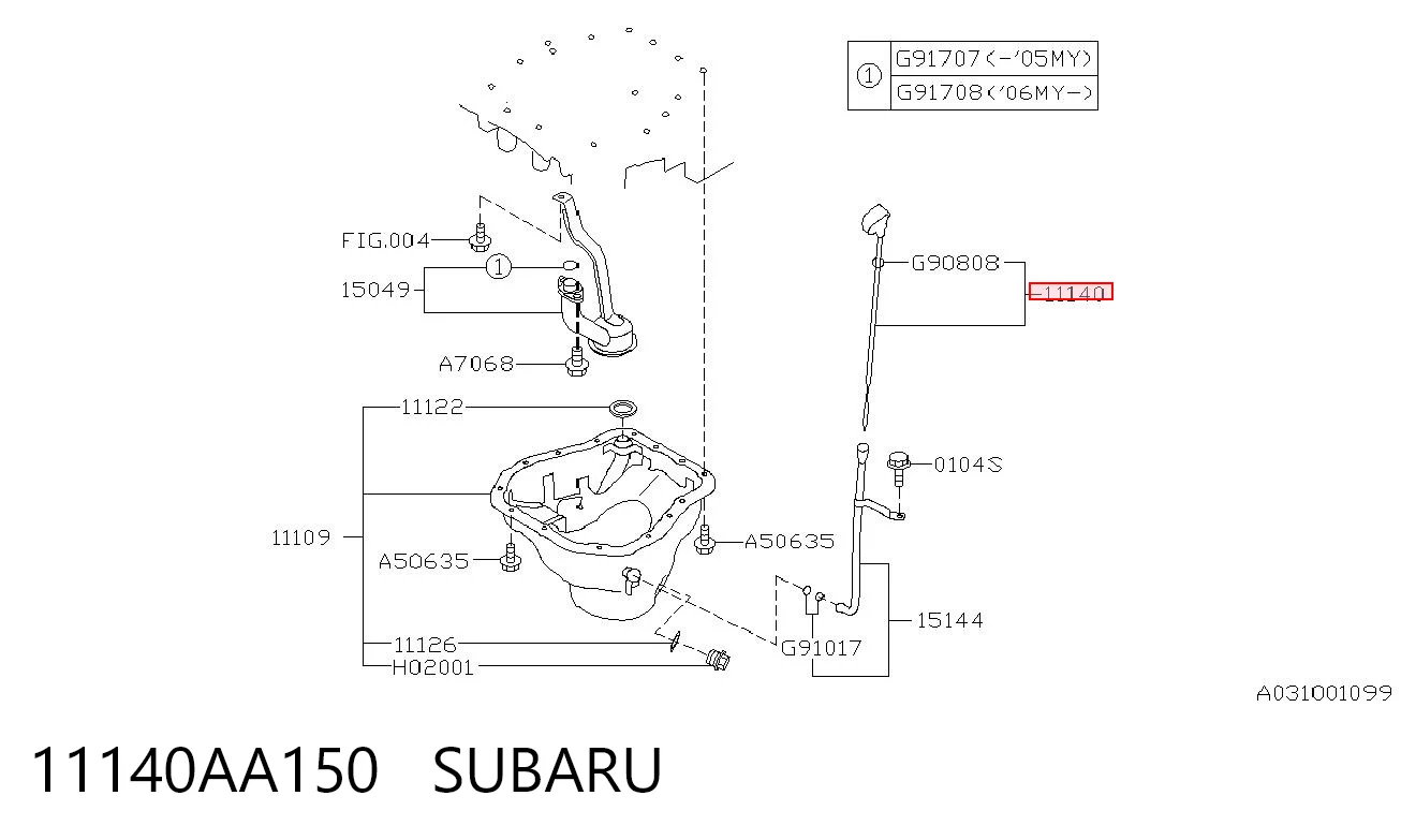 Sonda (indicador) do nível de óleo no motor Subaru Impreza II GD