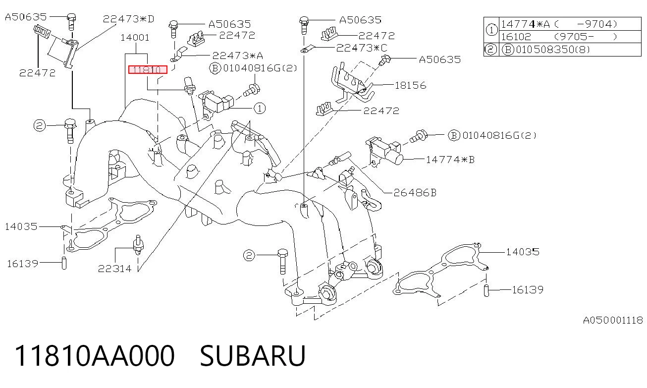11810AA000 Subaru Válvula PCV de ventilação dos gases de cárter