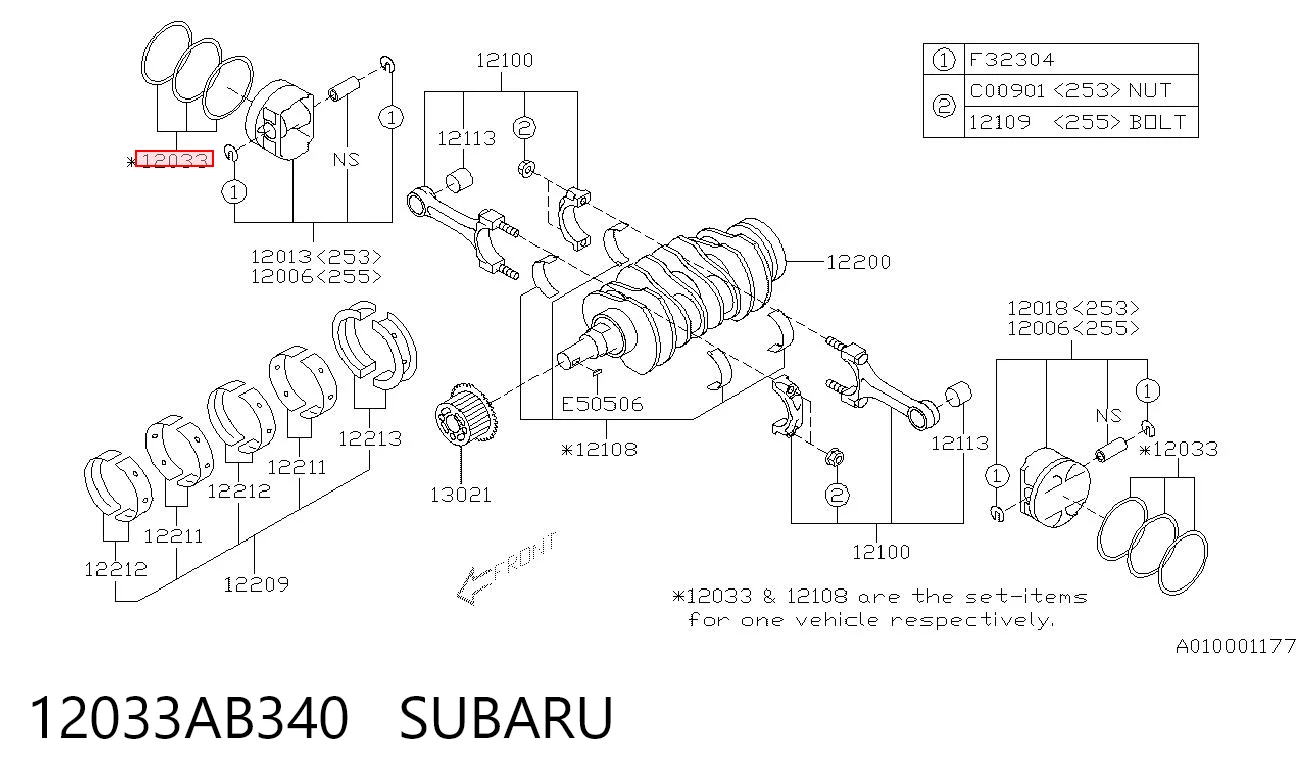 12033AB340 Subaru Kit de anéis de pistão de motor, STD.