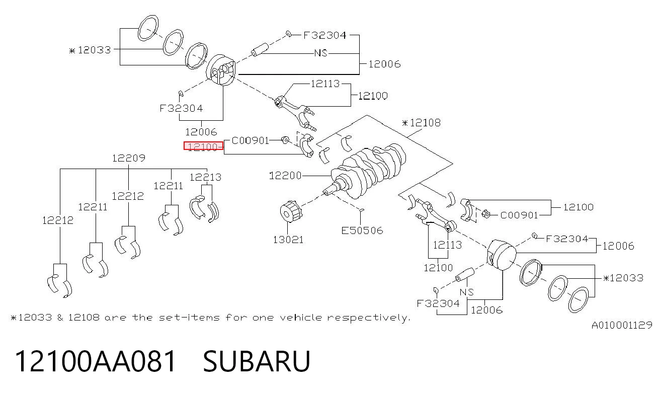 12100AA081 Subaru Biela de pistão de motor