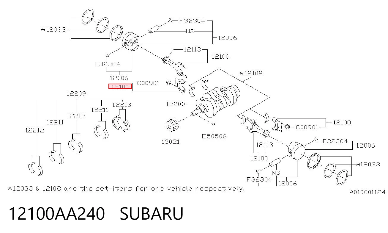 12100AA240 Subaru Biela de pistão de motor
