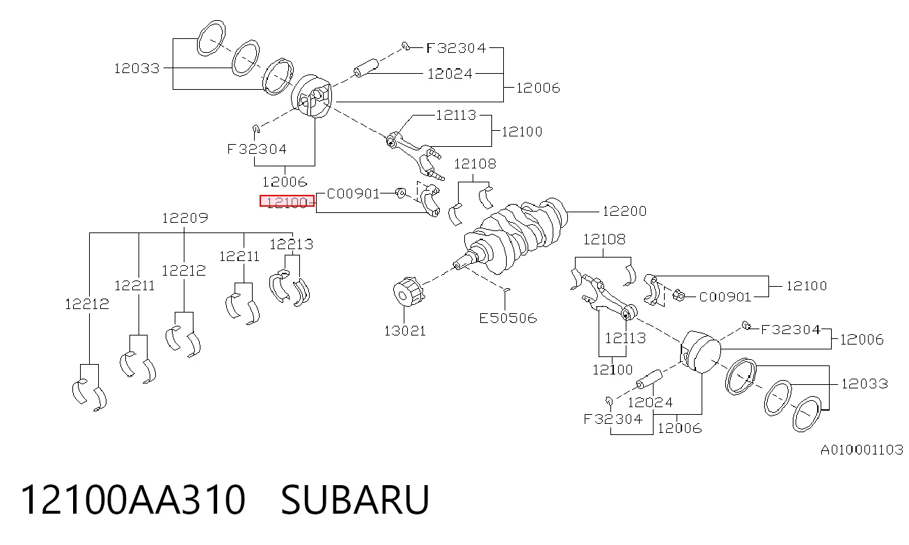 12100AA310 Subaru Biela de pistão de motor