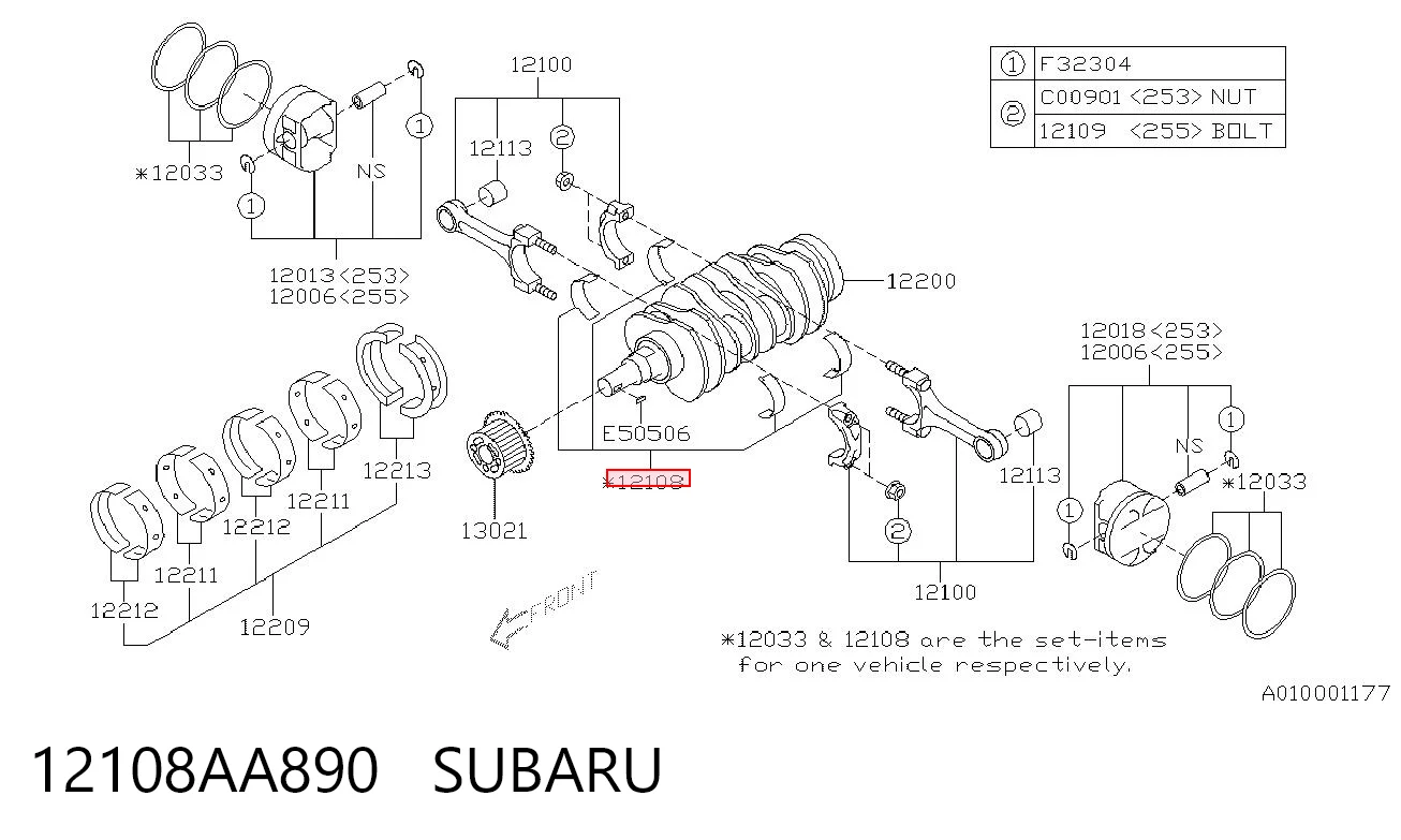 12108AA890 Subaru Folhas inseridas de cambota de biela, kit, padrão (STD)