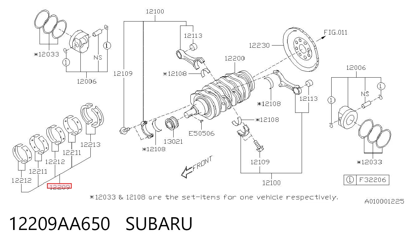 12209AA650 Subaru Folhas inseridas principais de cambota, kit, padrão (STD)