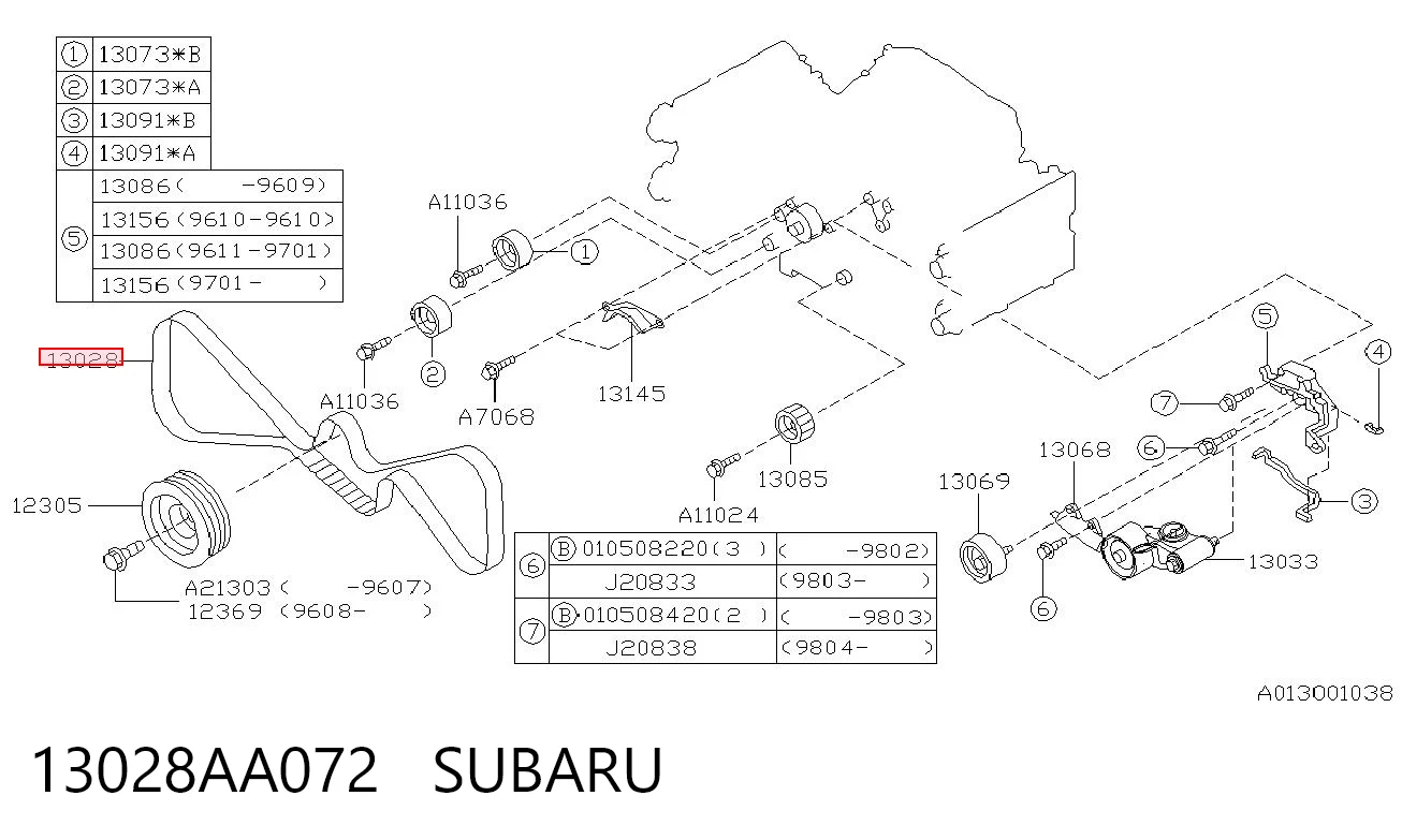 13028AA072 Subaru Correia do mecanismo de distribuição de gás